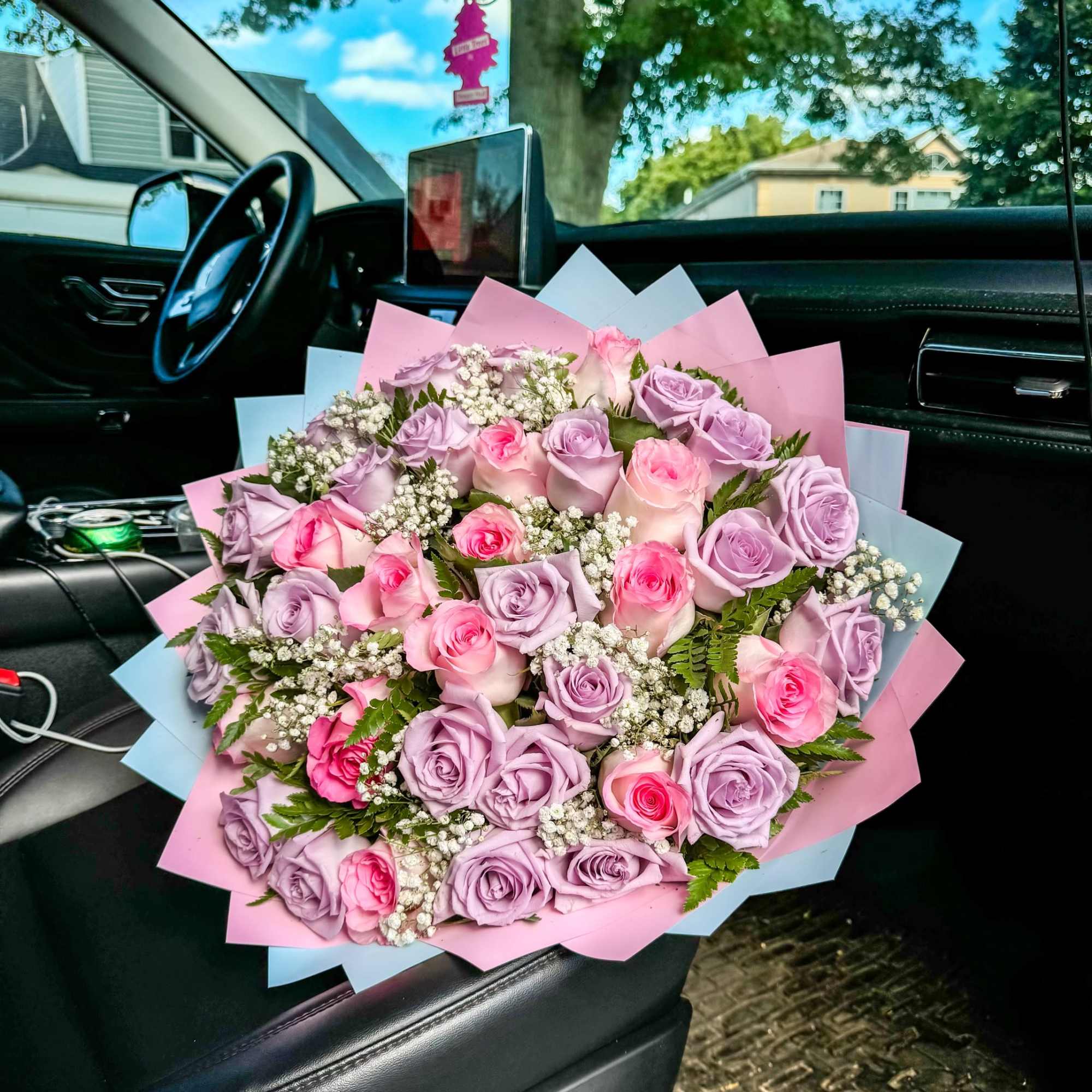 Introducing our &quot;Blushing Elegance&quot; bouquet, a captivating arrangement of 40 stunning roses