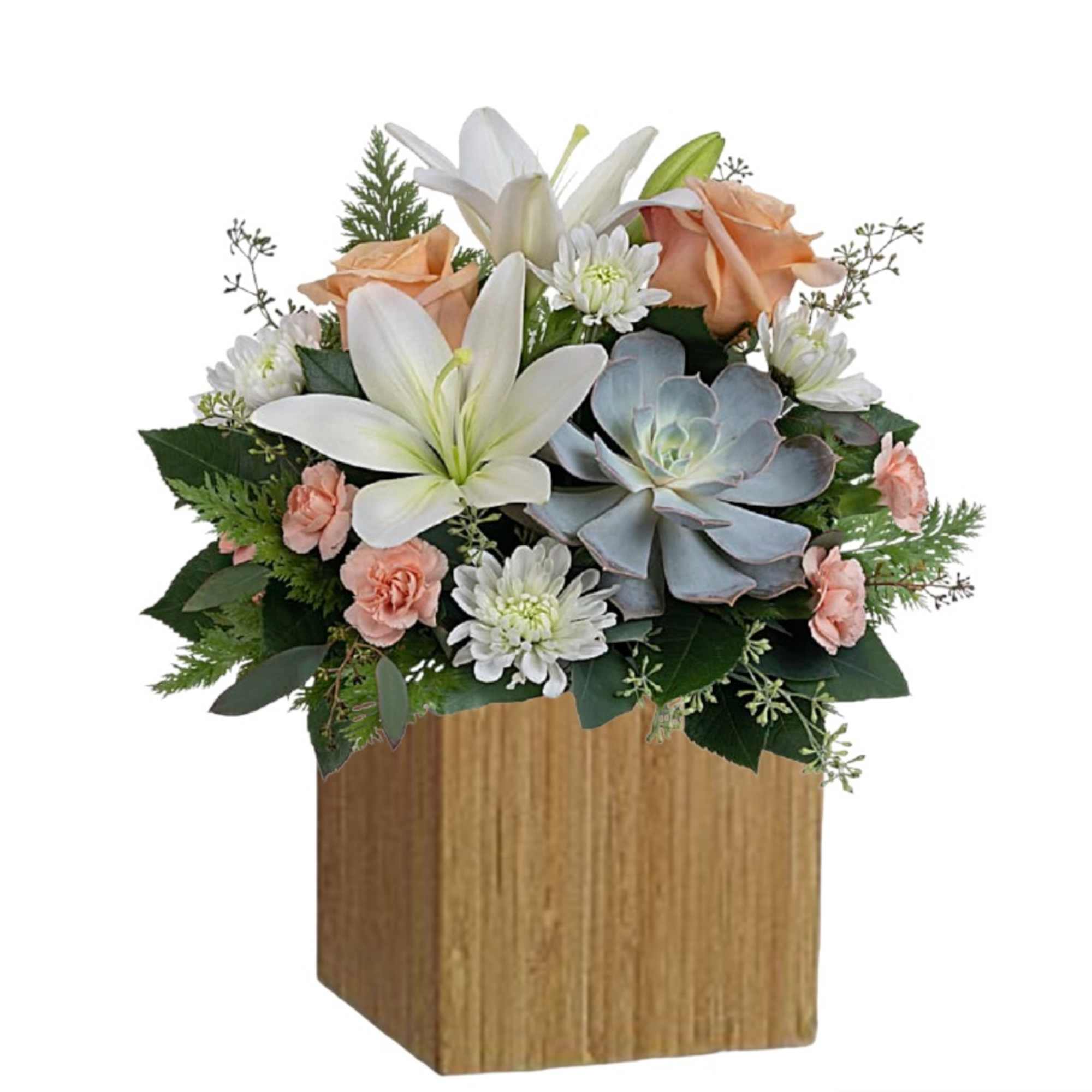 Sleek meets sweet! This modern arrangement pairs a sculptural succulent with soft