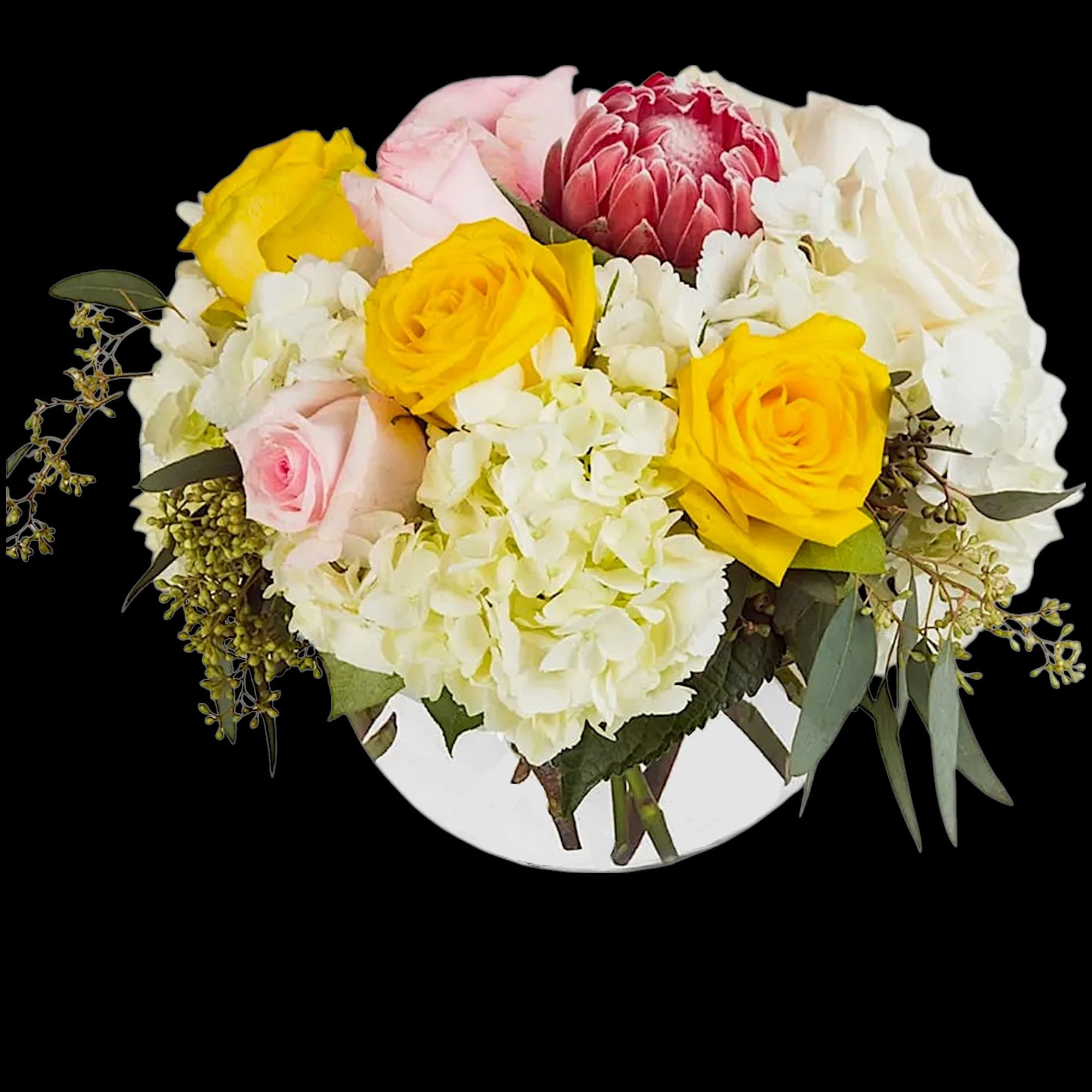 The Pink Ice Protea create brings a hint of the tropics to