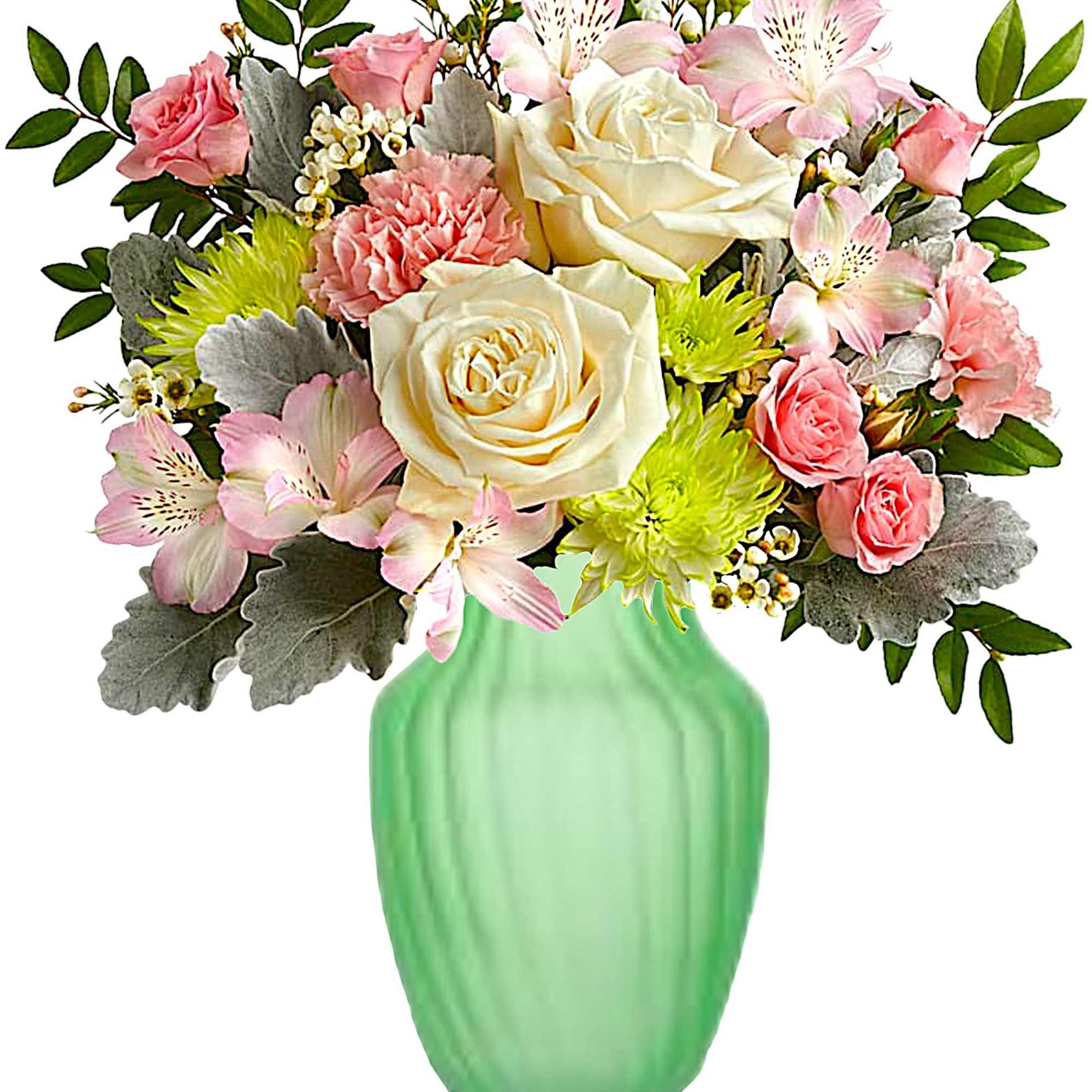 Fresh from the garden, this special refreshing rose arrangement is arranged in