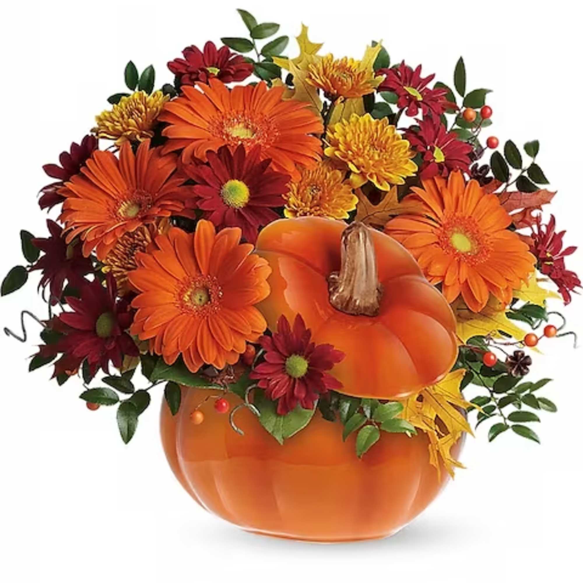 Perfect for a fall centerpiece, birthday or Halloween party, this flower-filled ceramic