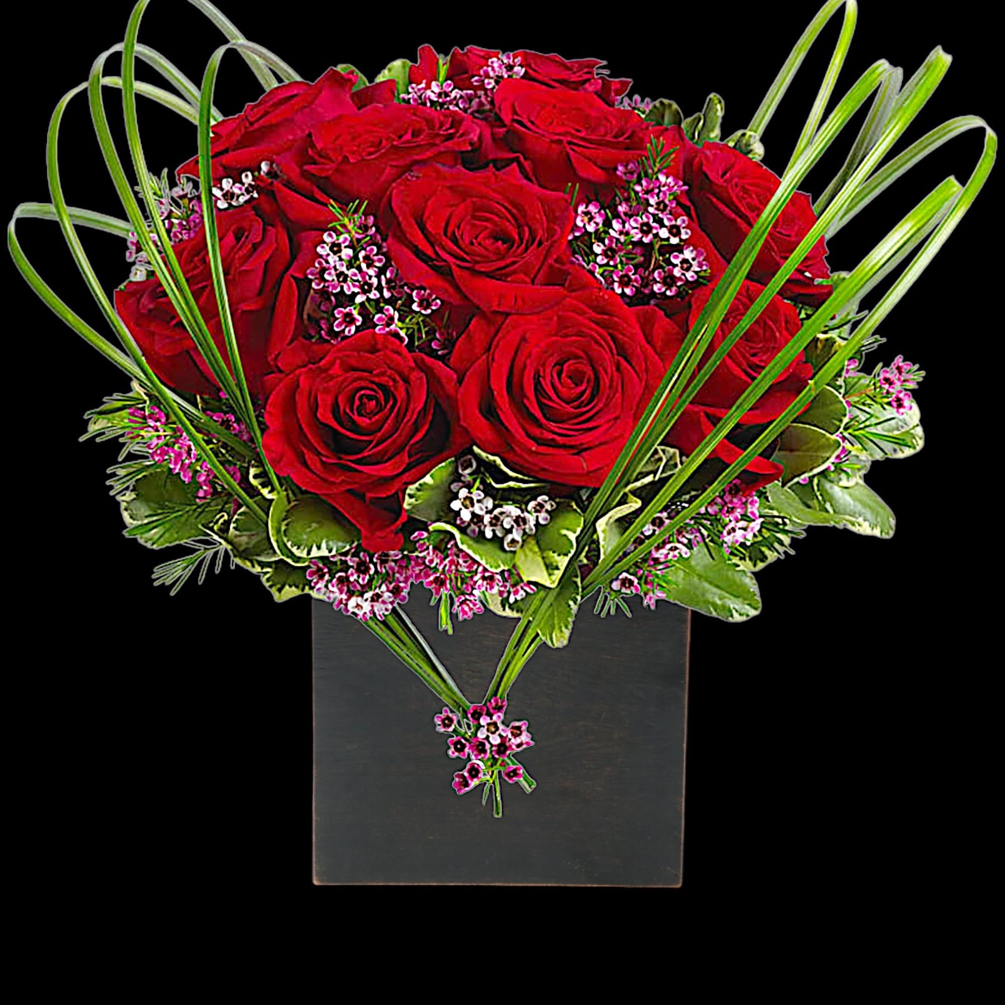 A graceful heart of bear grass... tied with purple waxflower blossoms... forms