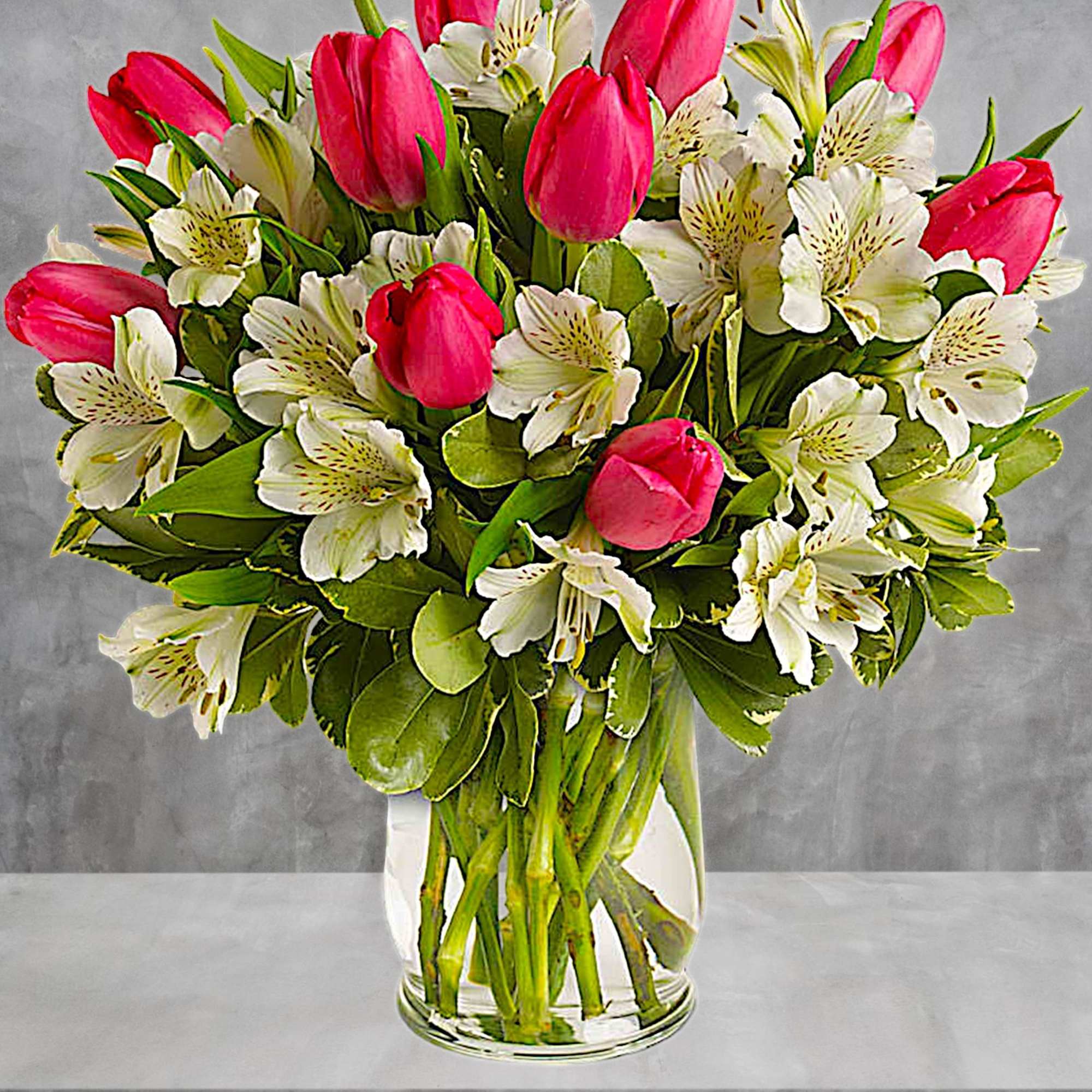 Spring is the season for romance! Brimming with exquisite tulips and alstroemeria
