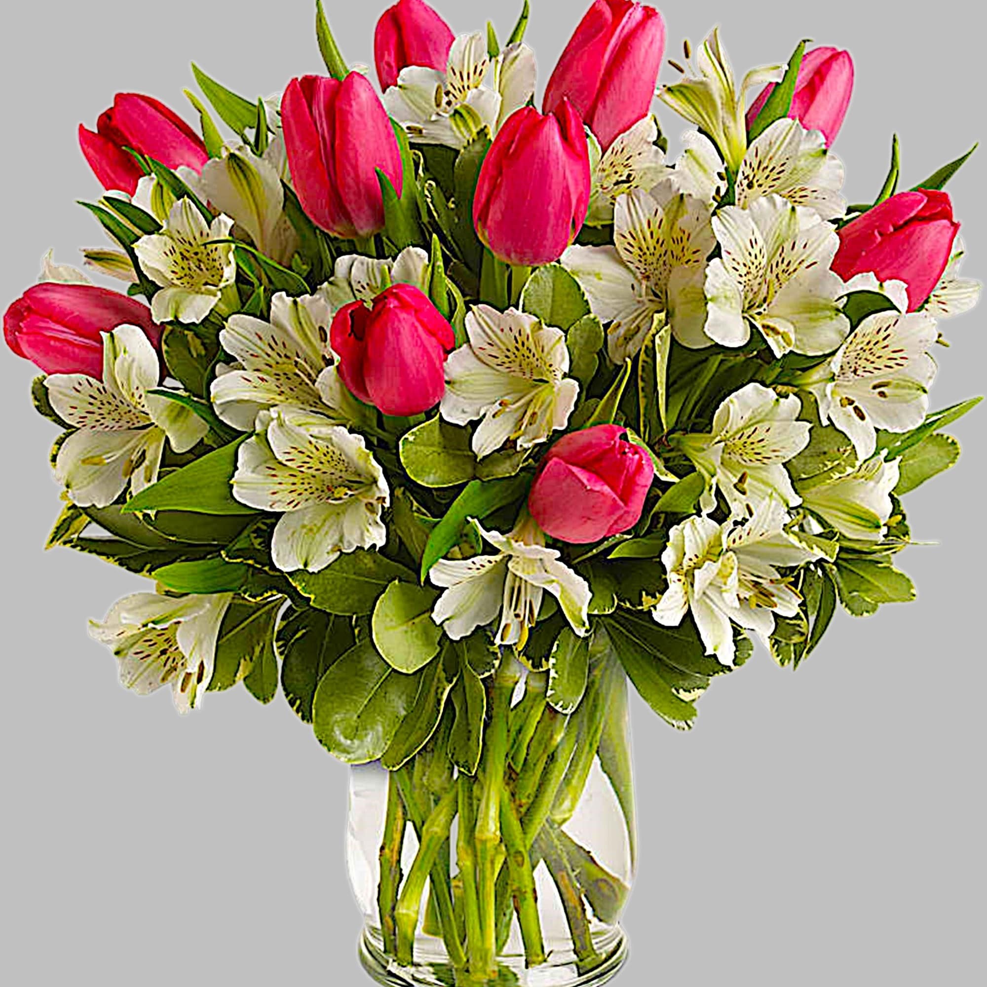 Spring is the season for romance! Brimming with exquisite tulips and alstroemeria