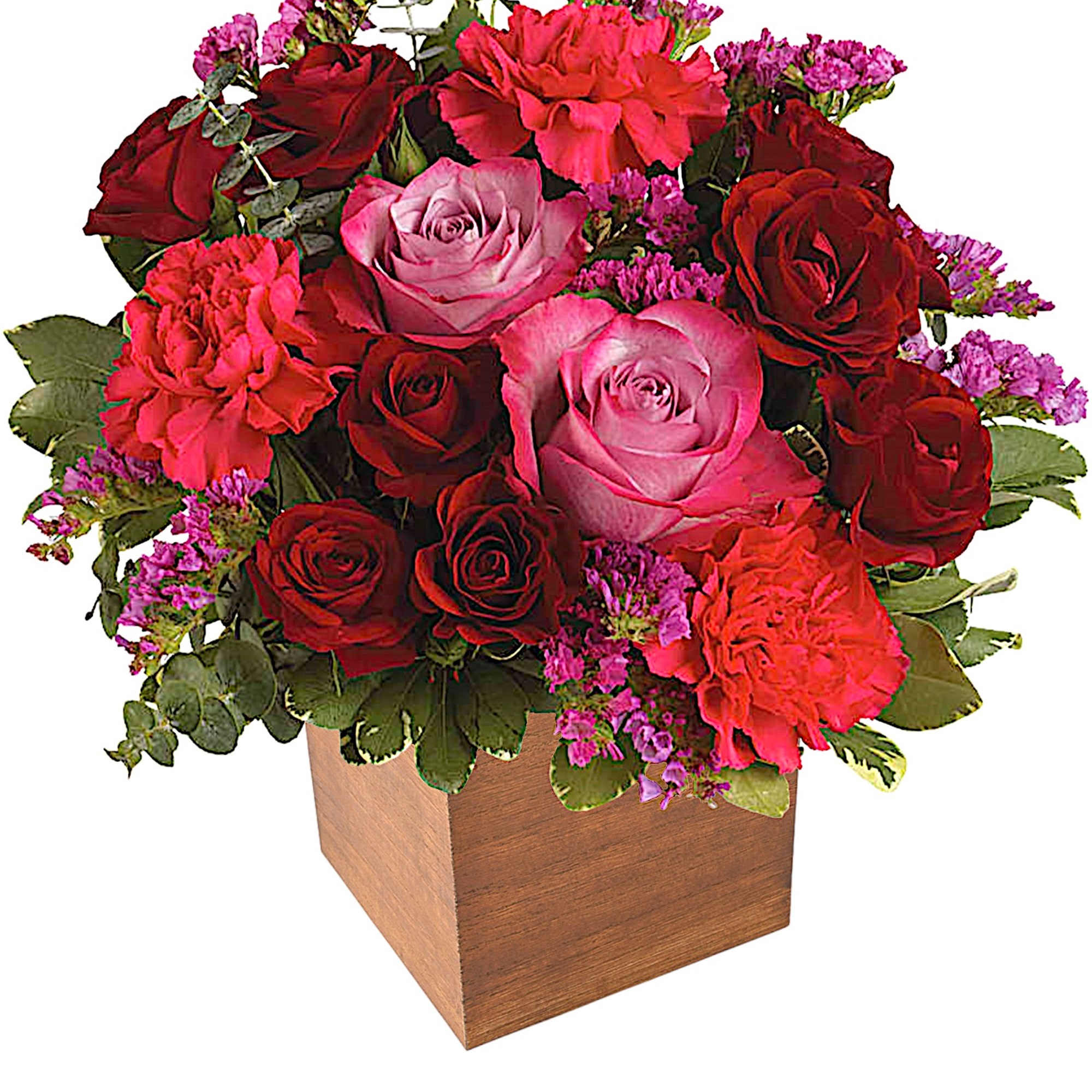 Pure passion. Bedazzle your beloved with luscious red and lavender roses in