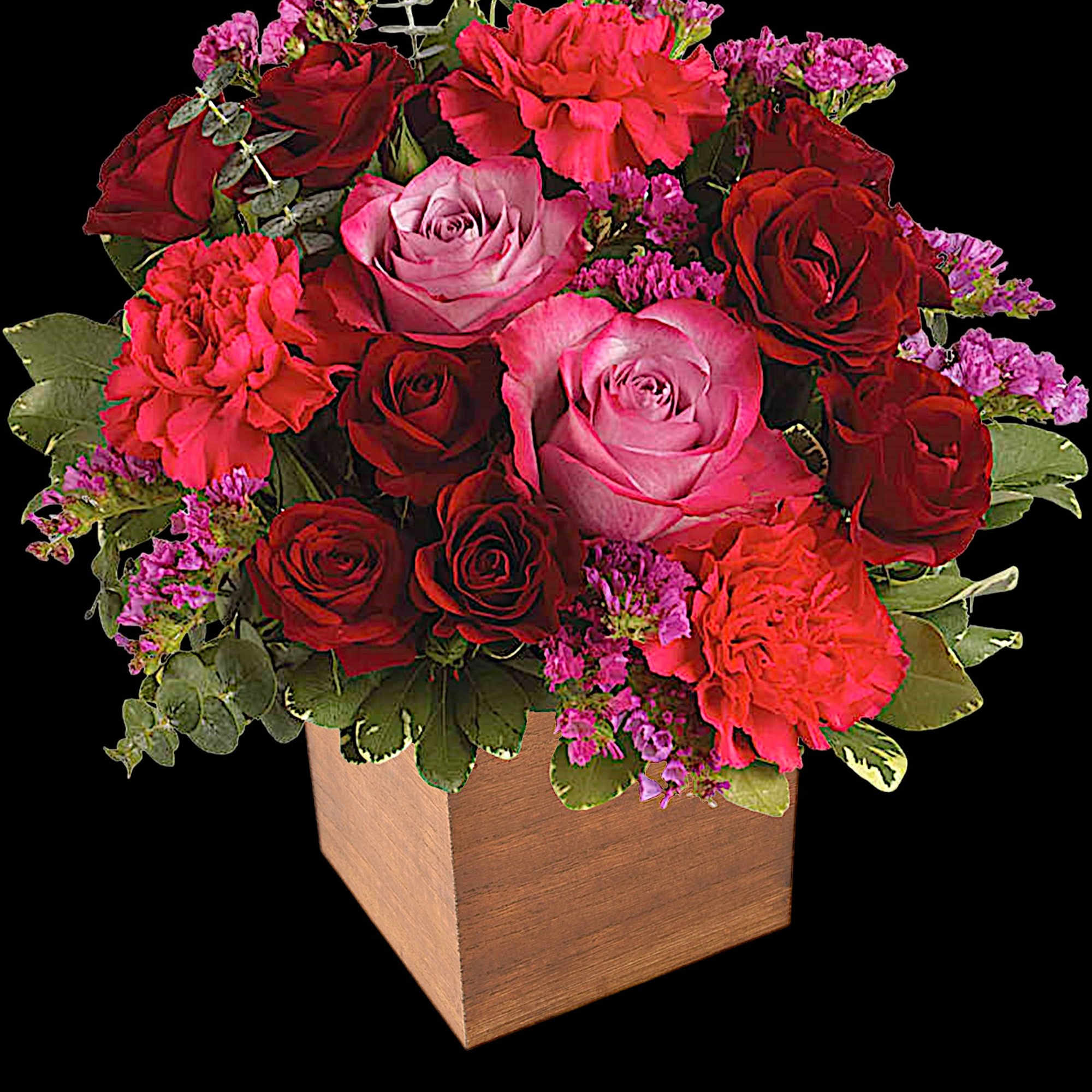 Pure passion. Bedazzle your beloved with luscious red and lavender roses in