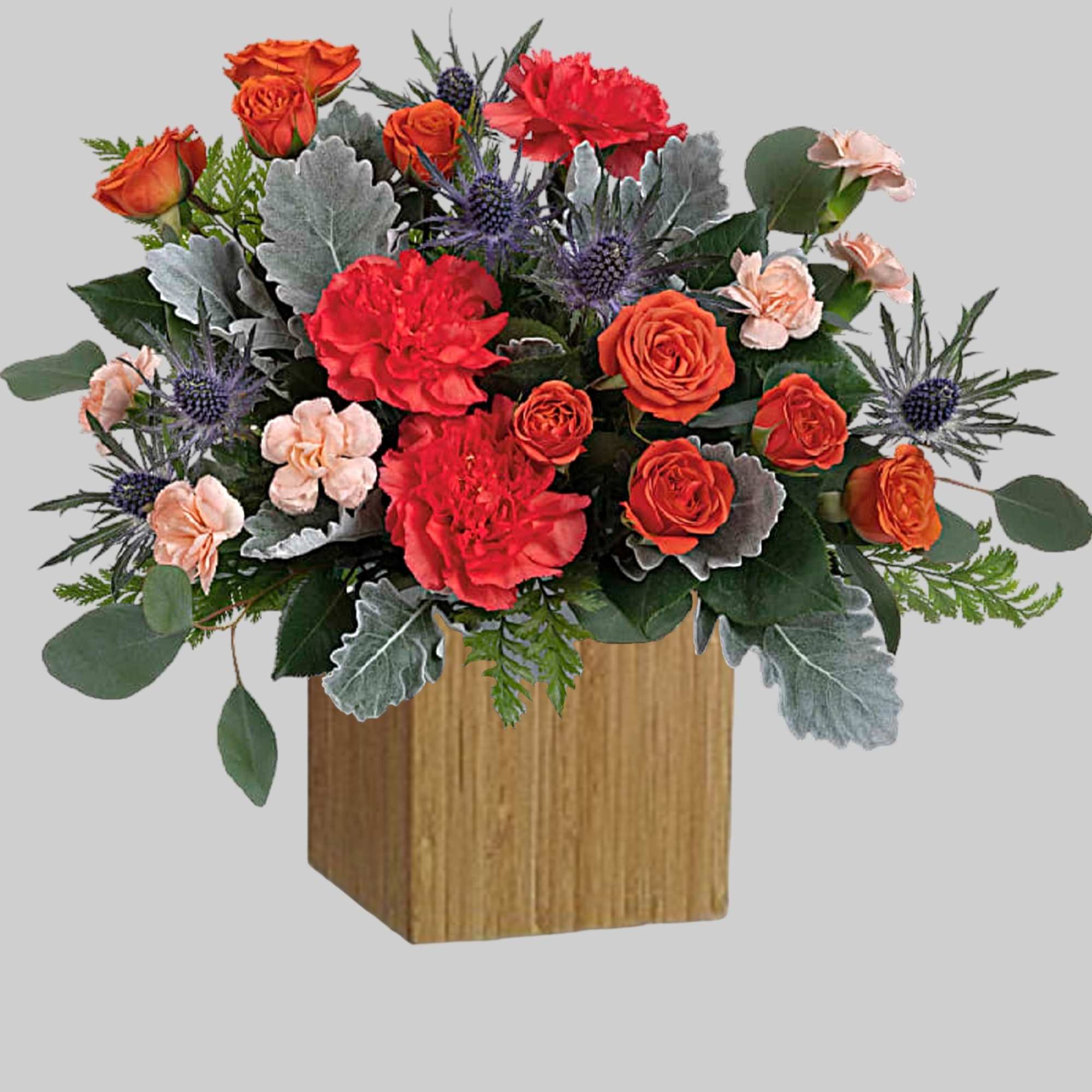 Sure to brighten any day, this Retro Brights Arrangement of radiant orange