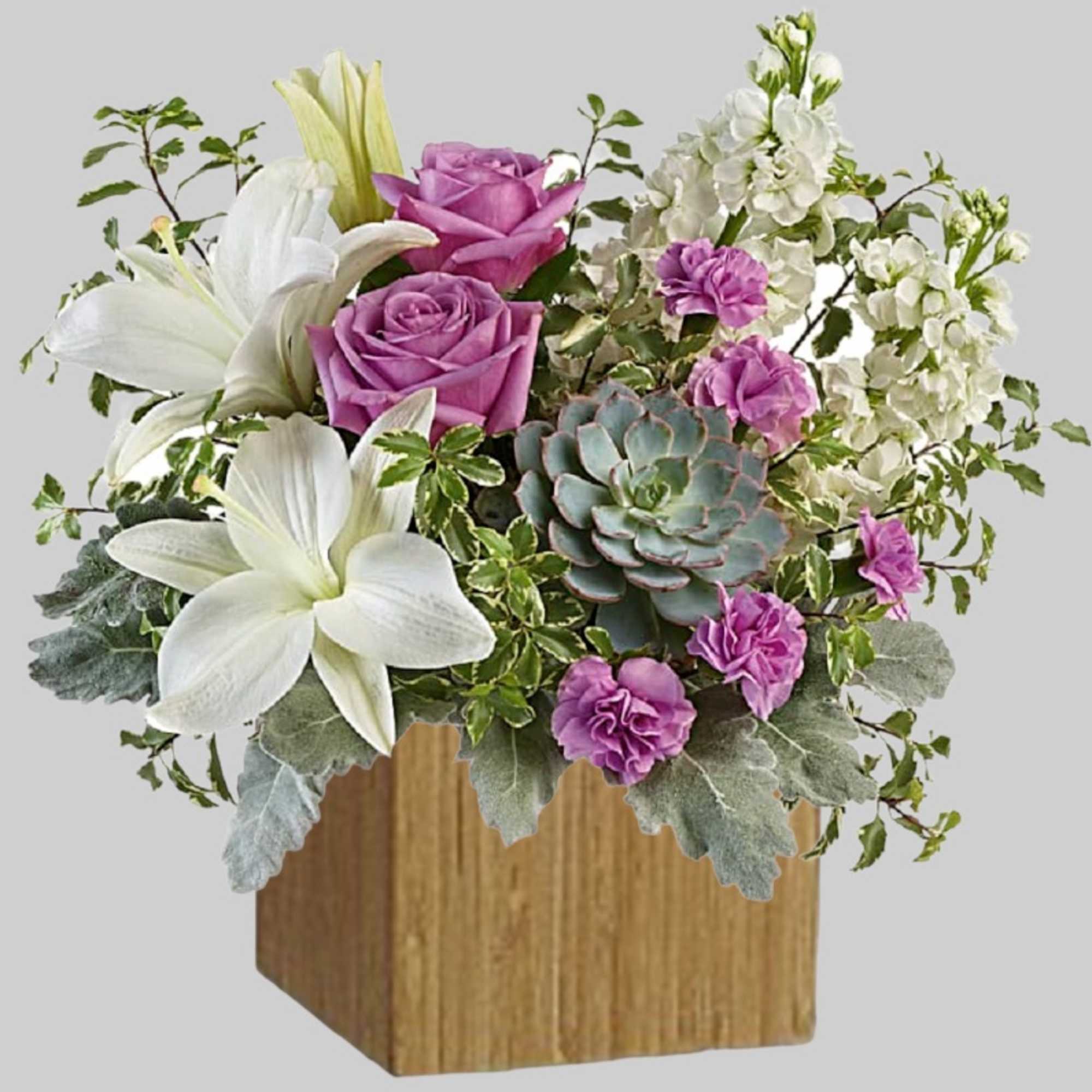 This super chic, mid-mod masterpiece pairs a luxe living succulent with lush