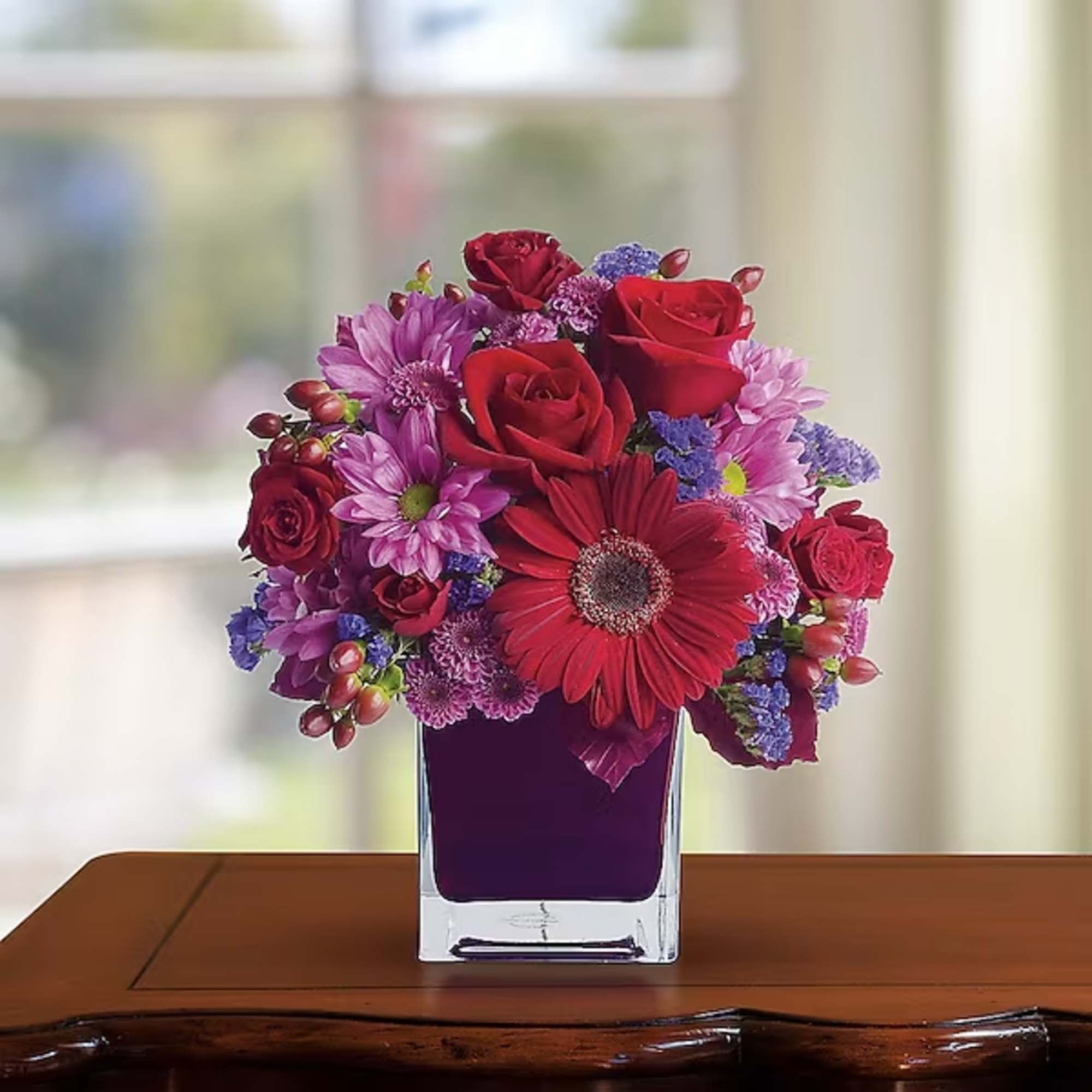 The only crying that this plum party arrangement might inspire are tears