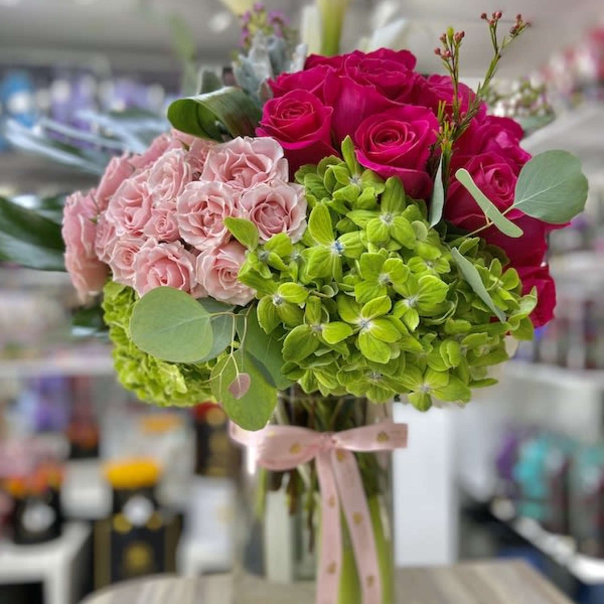 Amore Eterno Roses Bouquet: 3 doz. roses, hydrangeas, fillers, greens, and orchids