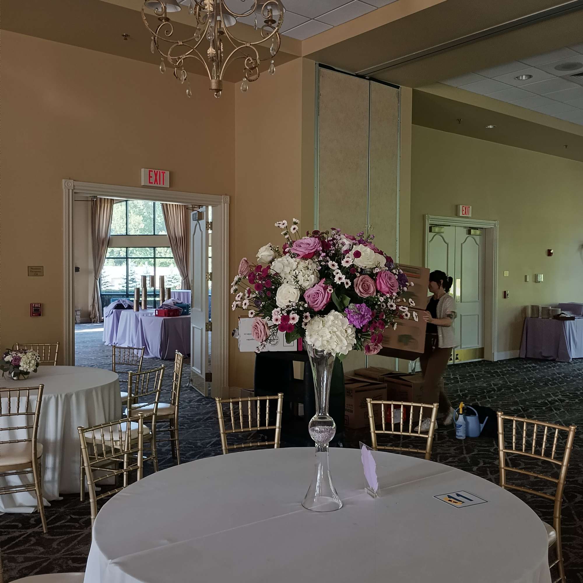 Beautiful shades of Lavander, purple, burgundy and white roses, hydrangeas, daisies and