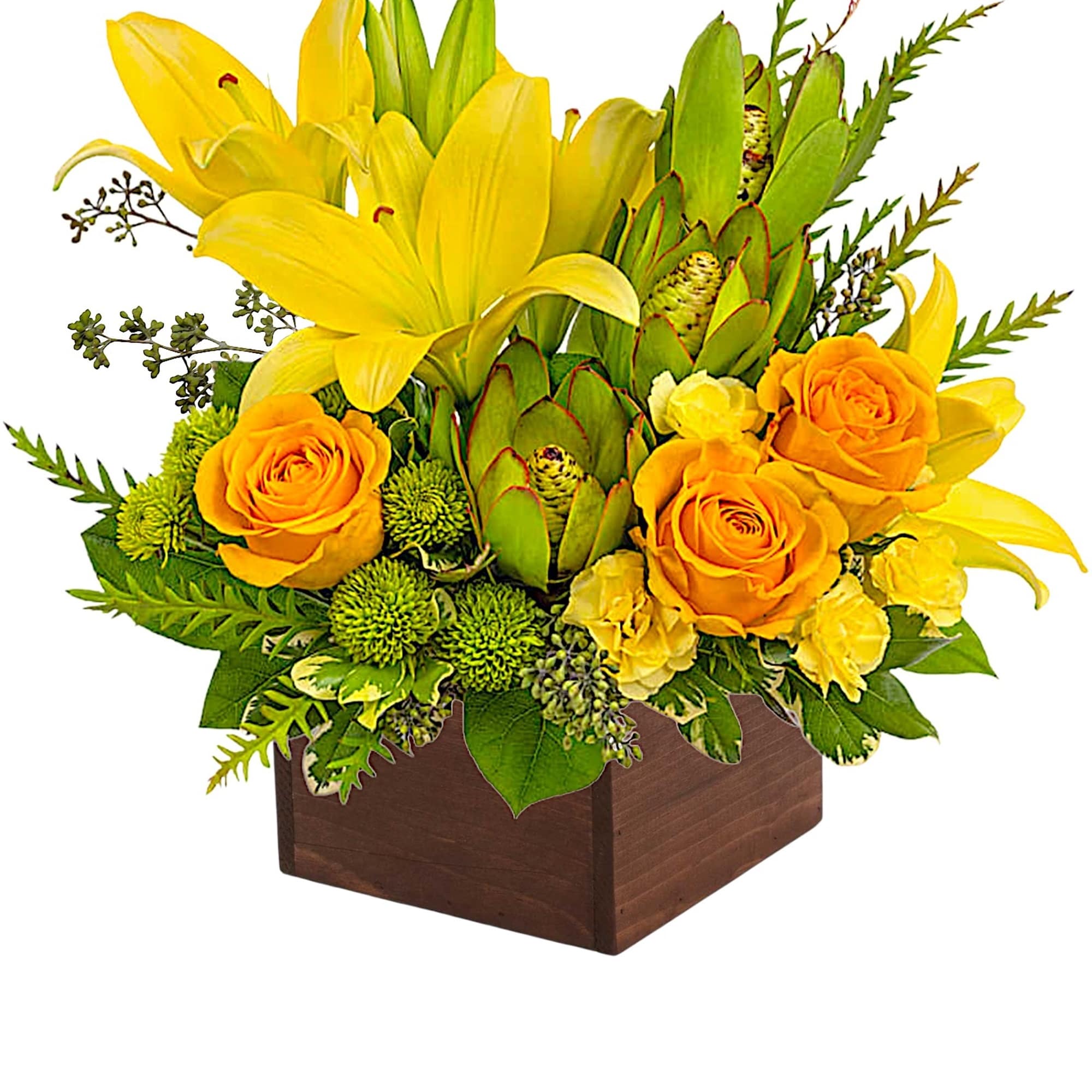 Let the sunshine in! This artistic arrangement of radiant lilies and fresh