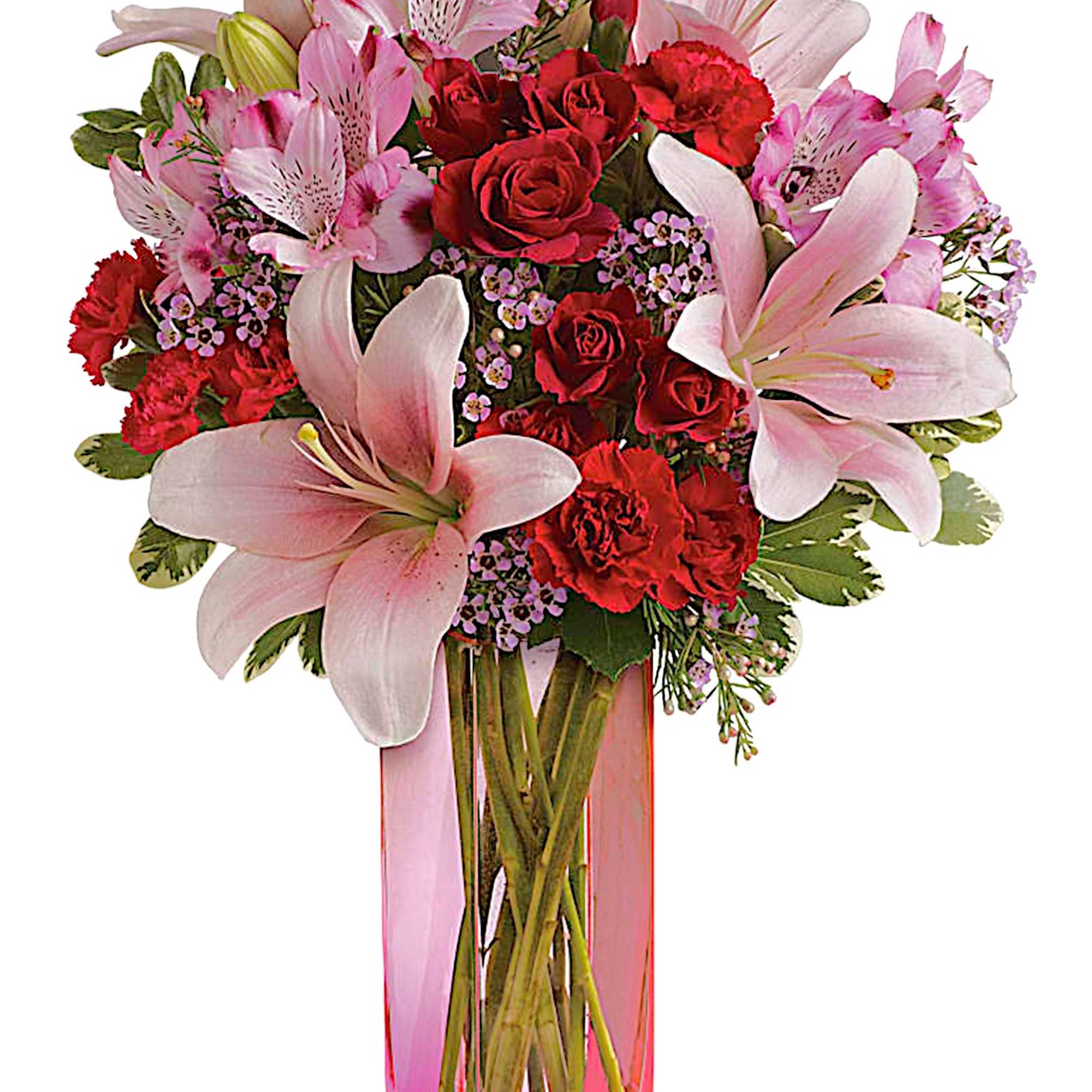 Make it a special day! This passionate bouquet of lovely lilies and