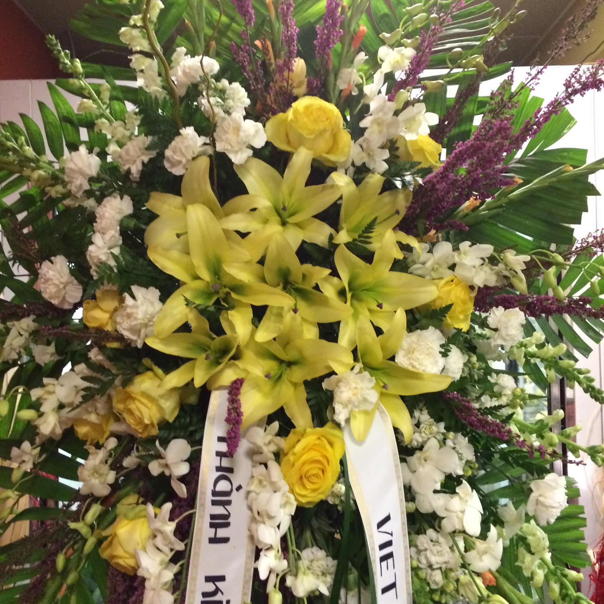 Sympathy arrangement.  Large standing spray to convey the sympathy message