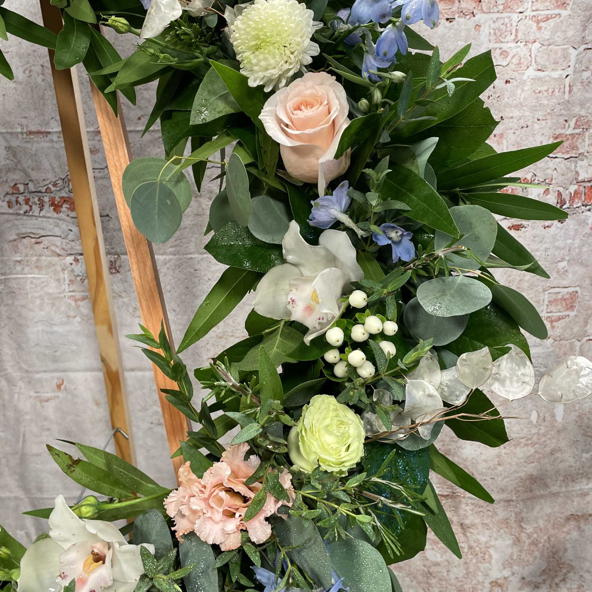 Blue is for sorrow, and white is for hope. A beautiful wreath