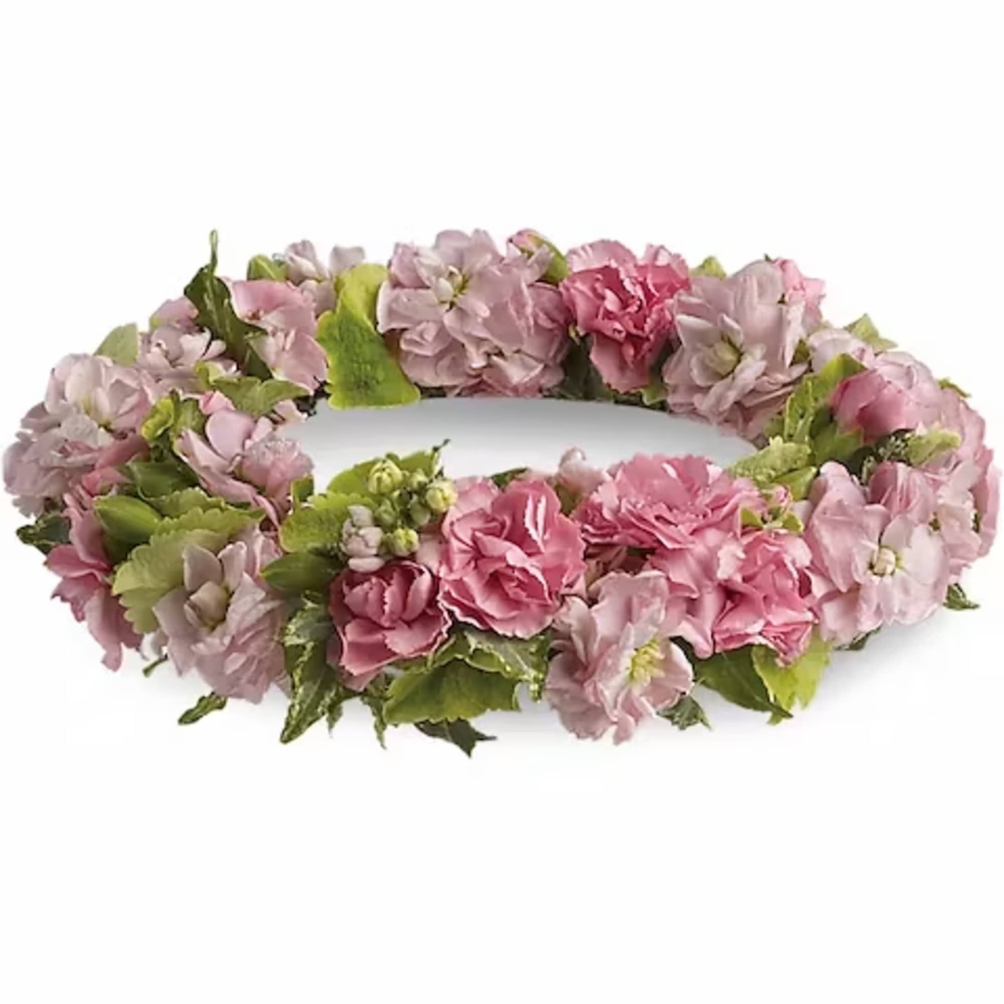 Fulfill her fantasies with this charming crown of pink stock, mini pink