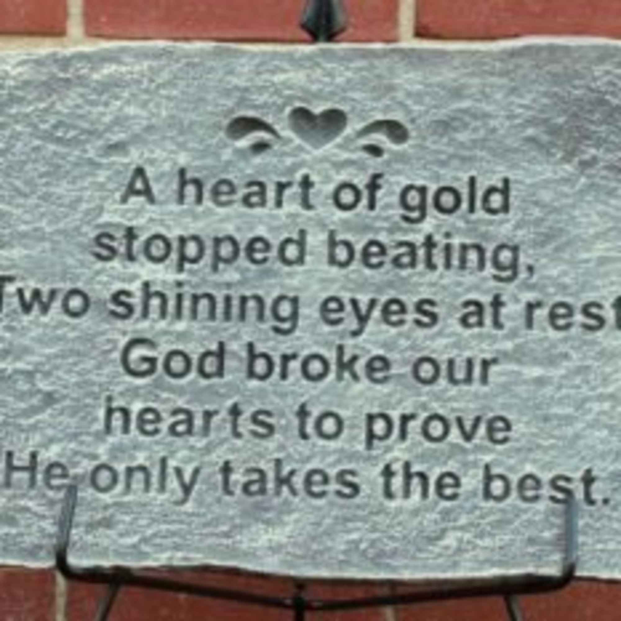 Stone color may vary on availability. Stone reads &quot;A heart of gold