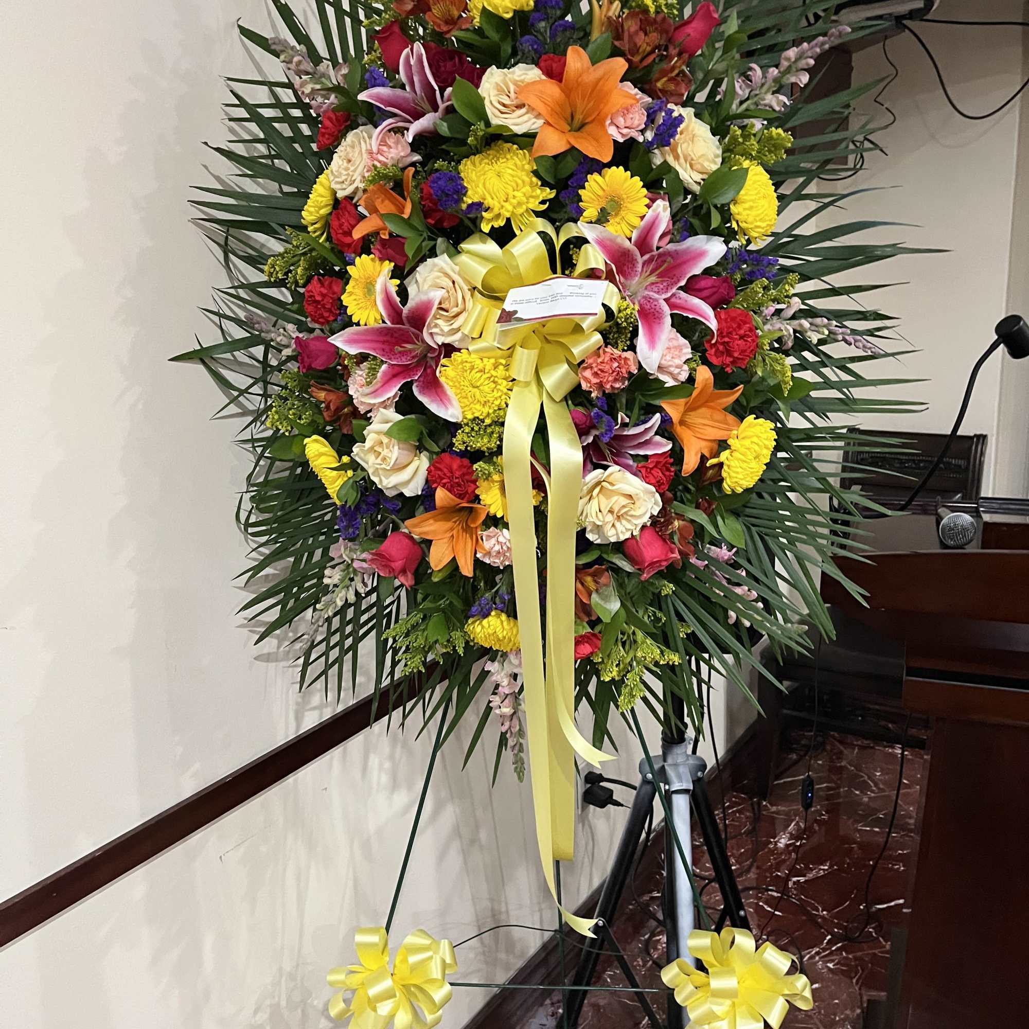 A full celebration of colors, this multi-flower and bright casket spray is A full celebration of colors, this multi-flower and bright casket spray is