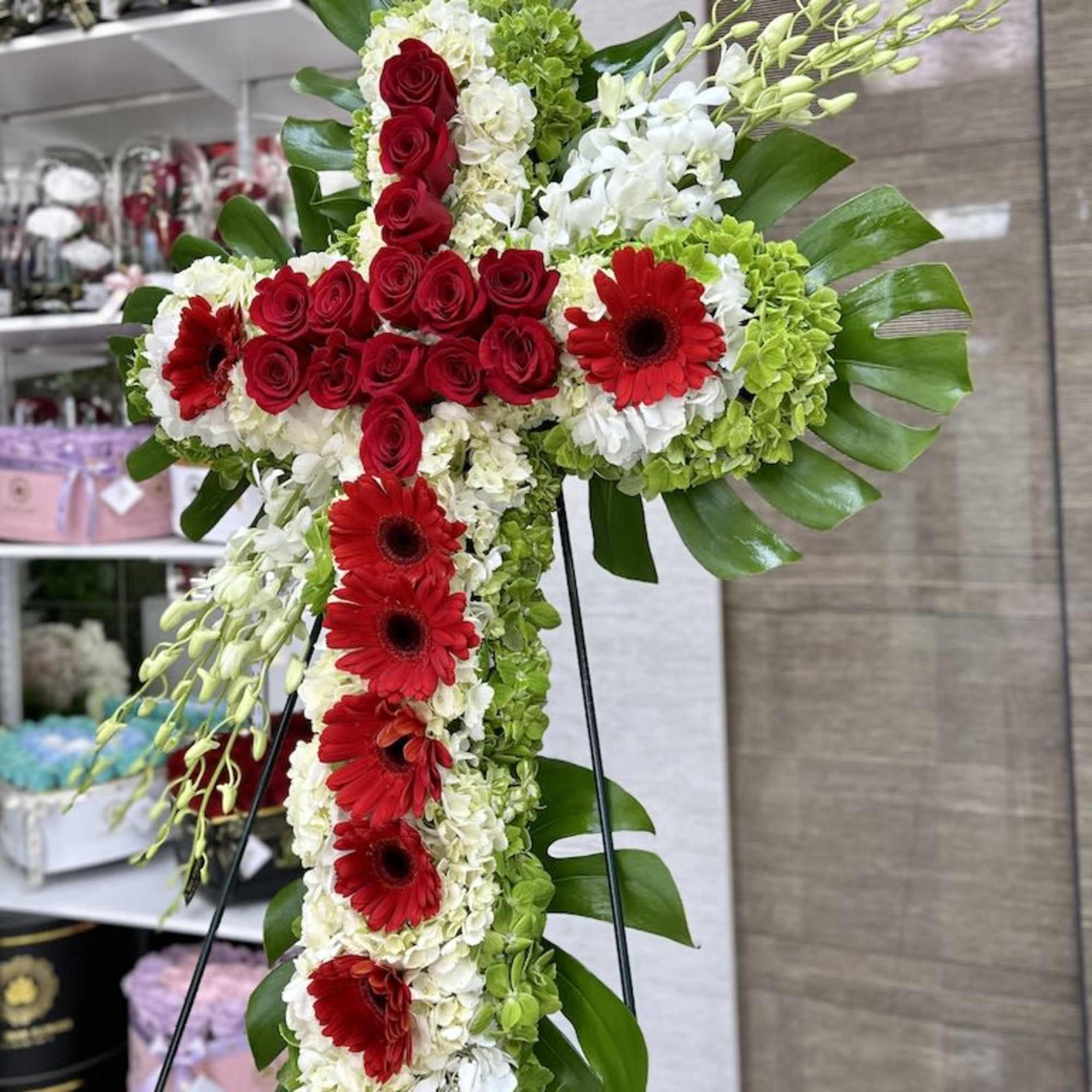 Standing Cross Sympathy Flowers to remember your love ones in heaven created Standing Cross Sympathy Flowers to remember your love ones in heaven created