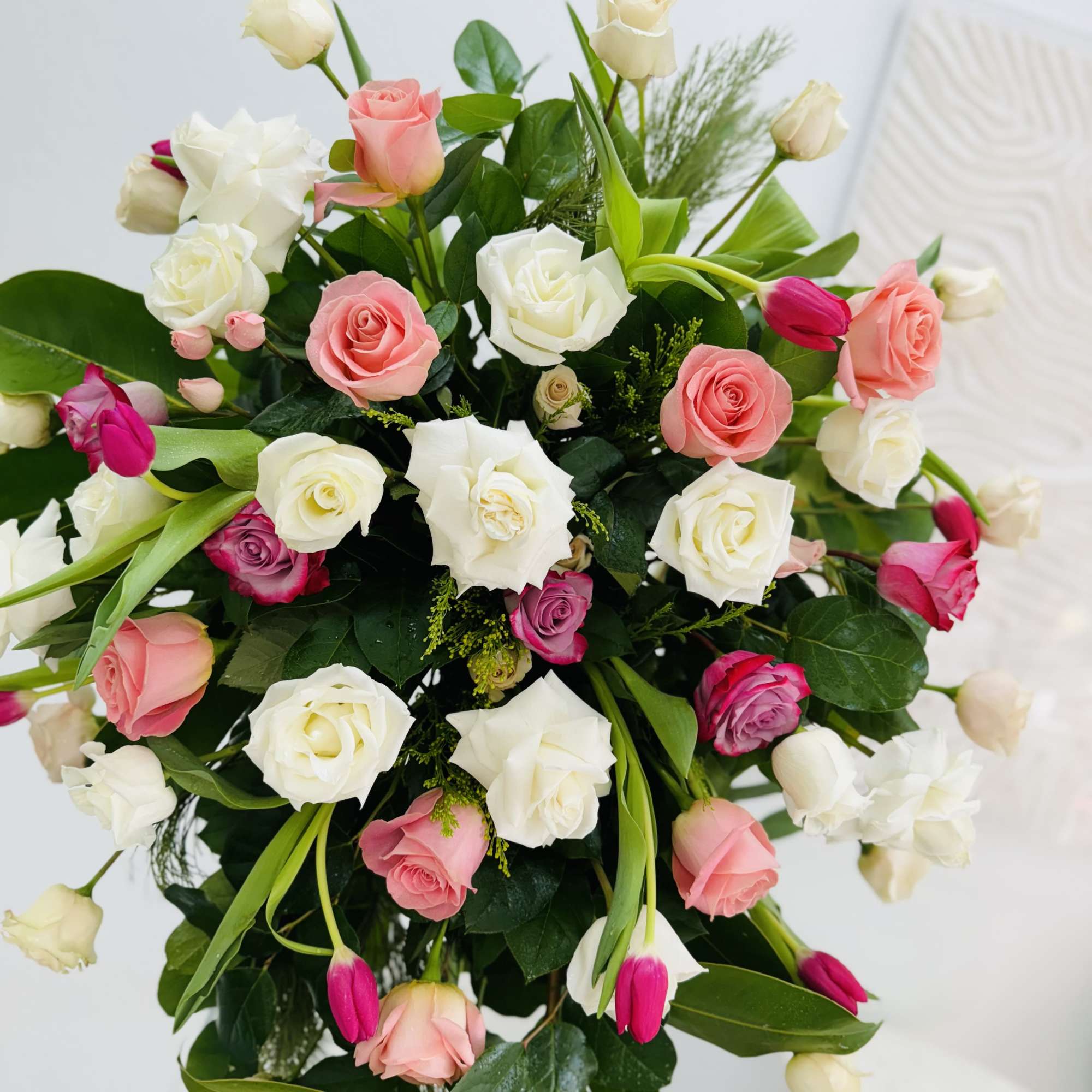  and pink standing spray, lovingly crafted by I am Clover, your