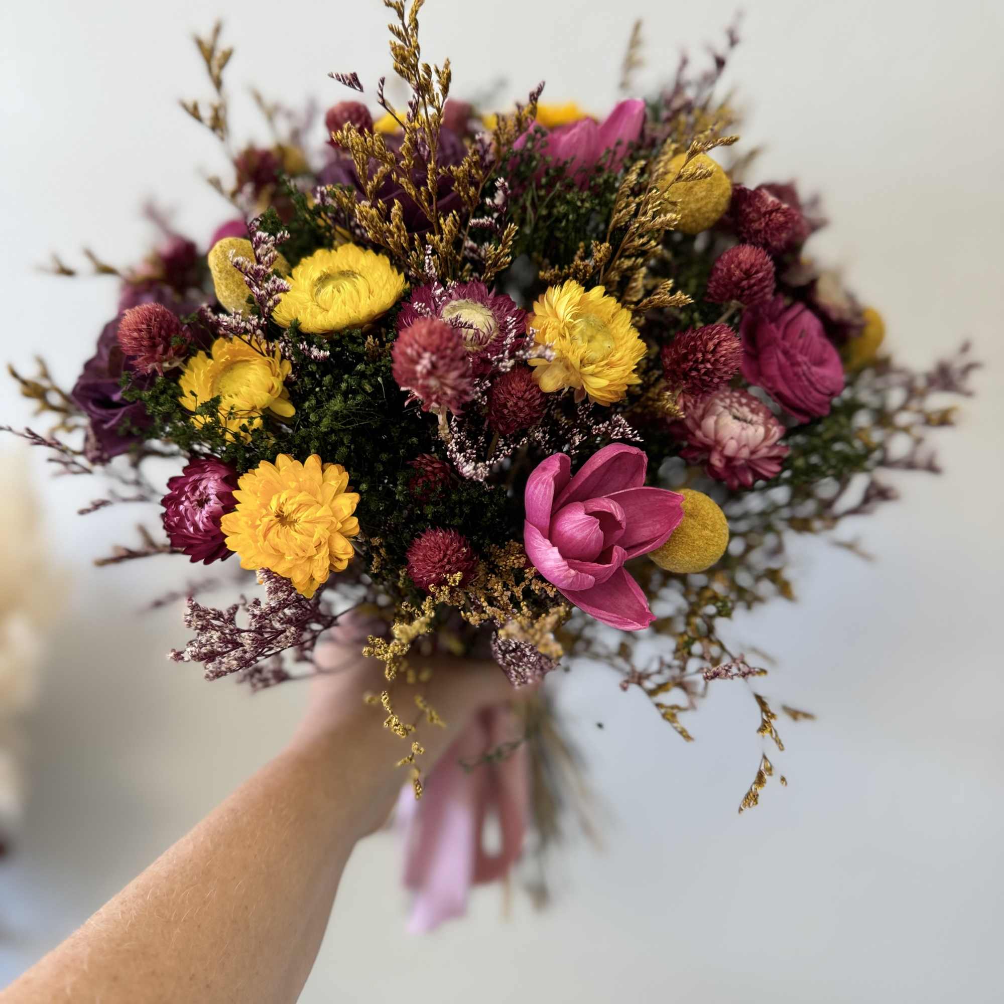This preserved bouquet is a stunning decor piece that will stay beautiful