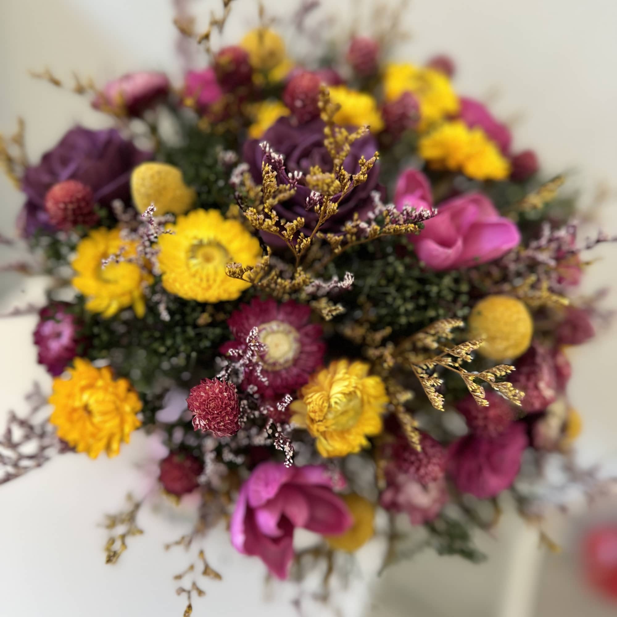 This preserved bouquet is a stunning decor piece that will stay beautiful