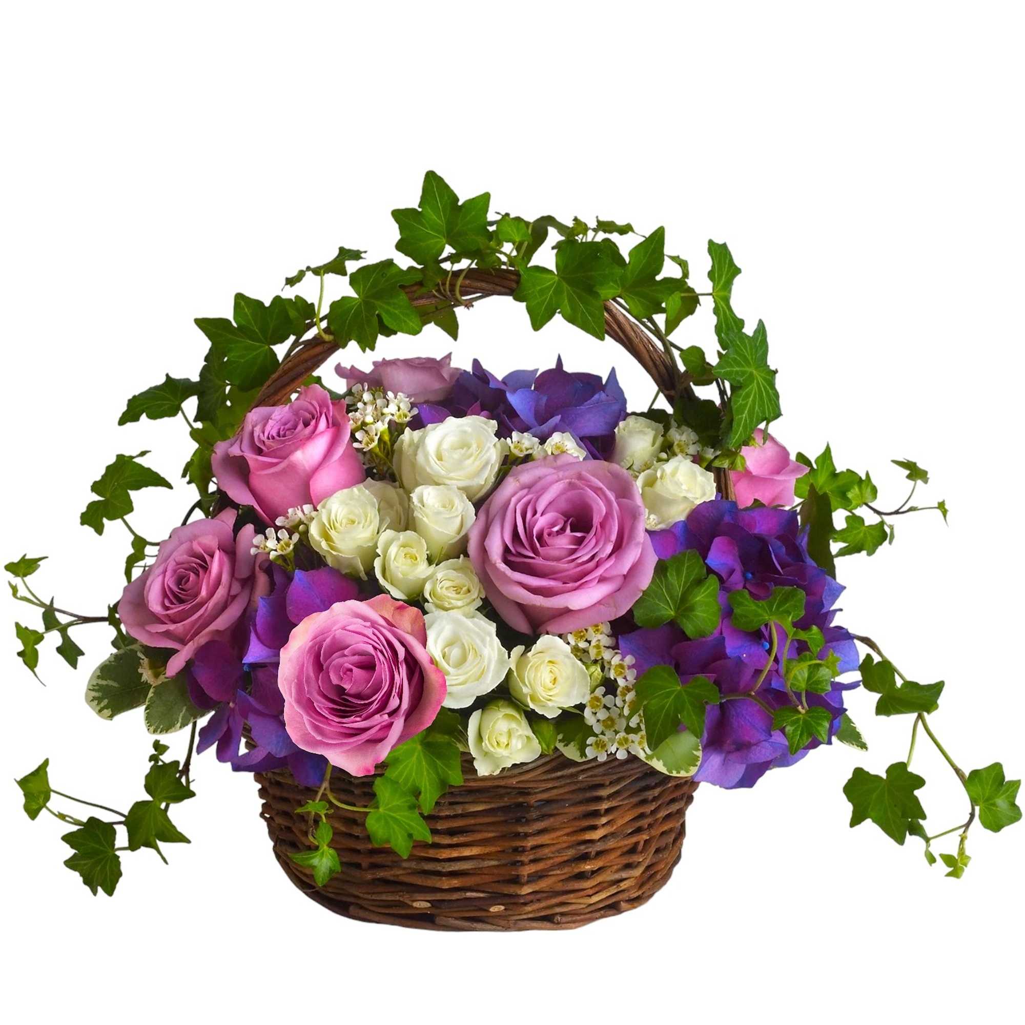 Lush flowers to celebrate a full life. This beautiful basket of flowers