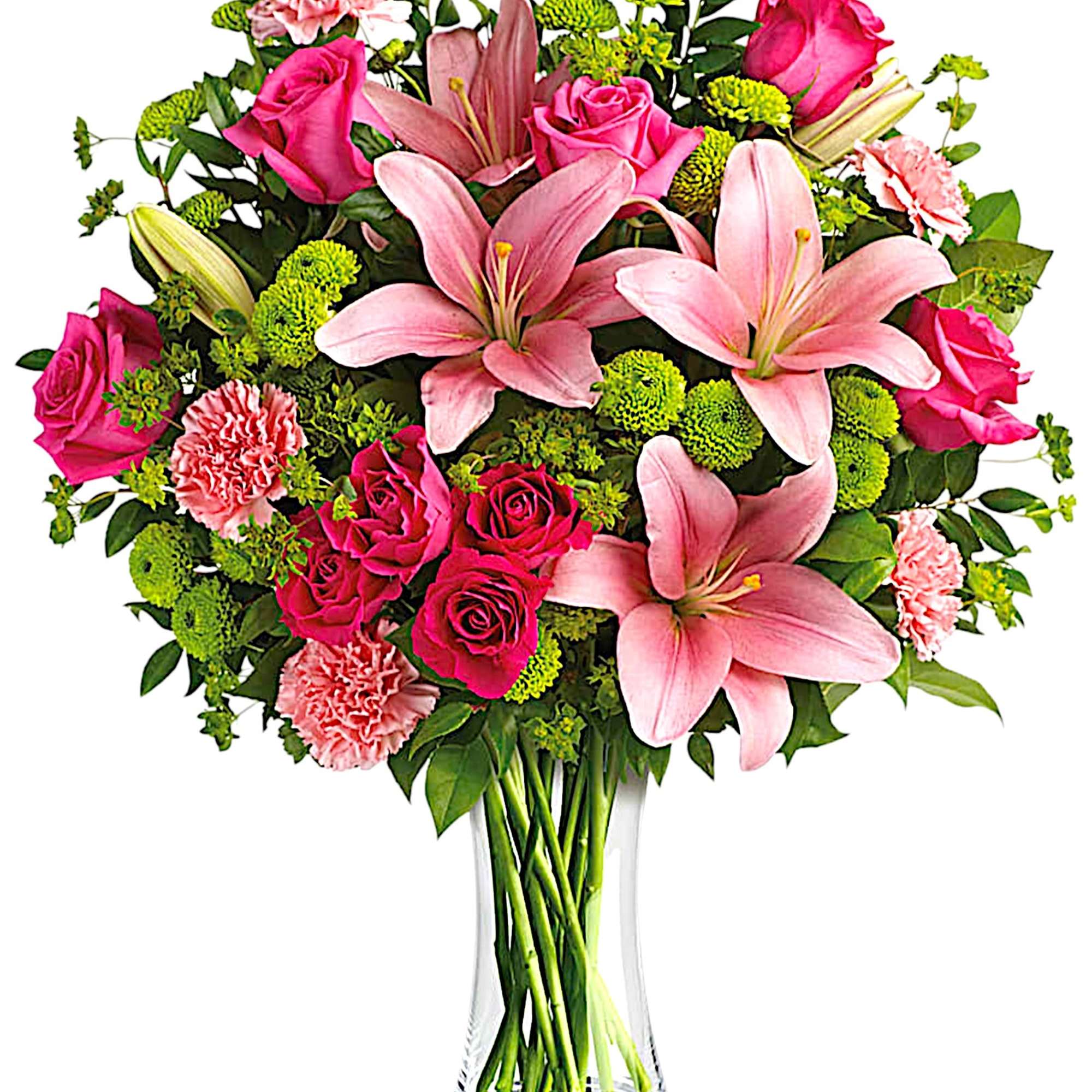 What&#039;s better than pink? More pink! This blissful arrangement of roses and