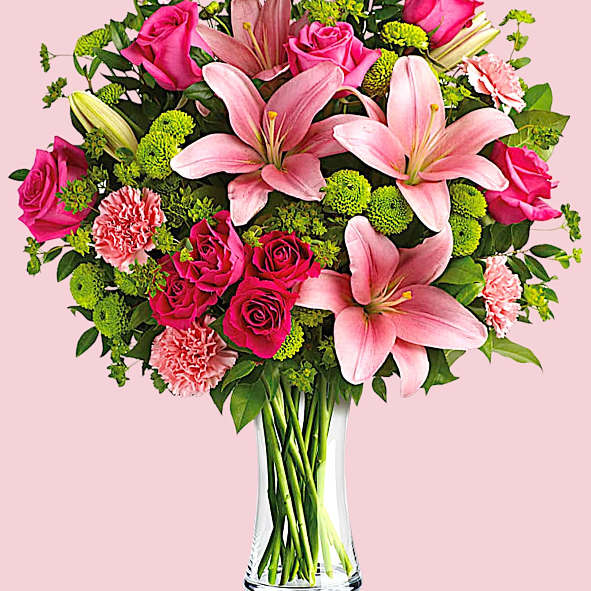 What&#039;s better than pink? More pink! This blissful arrangement of roses and