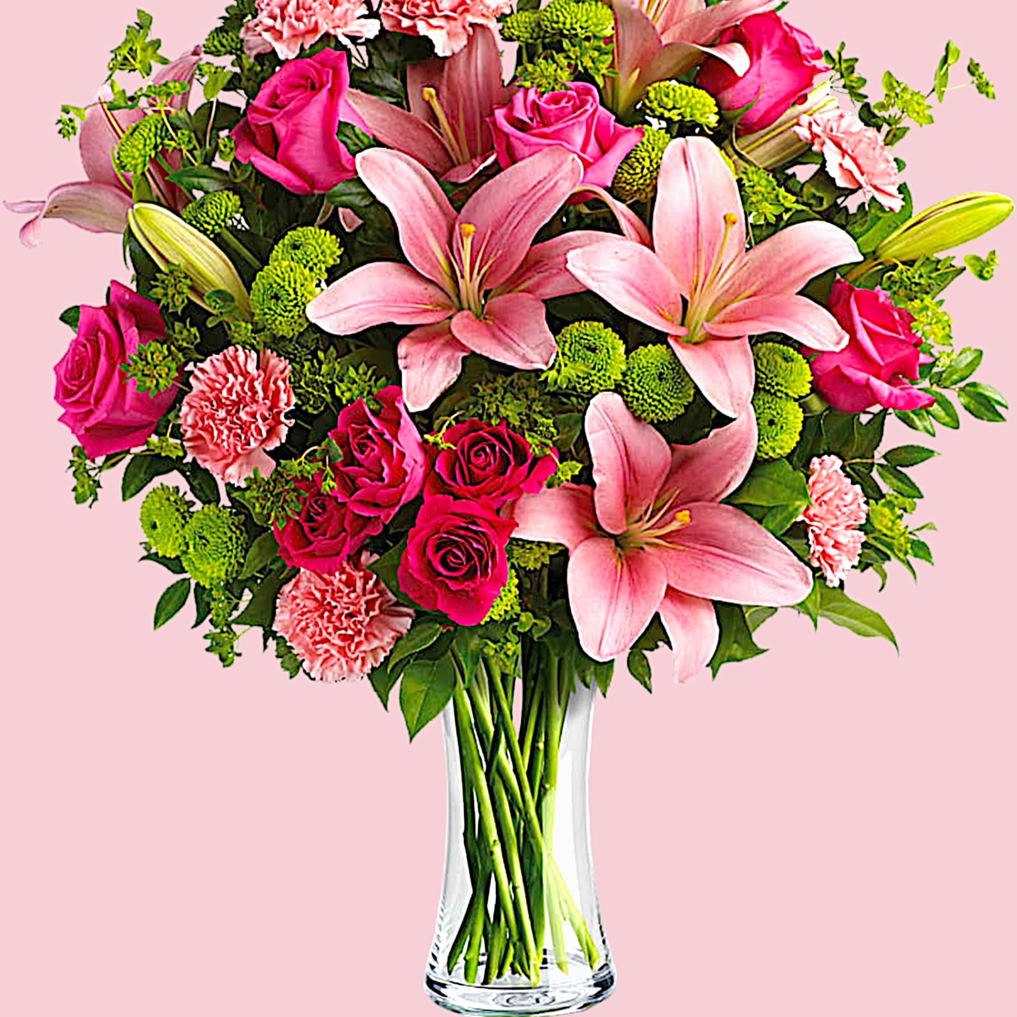 What&#039;s better than pink? More pink! This blissful arrangement of roses and