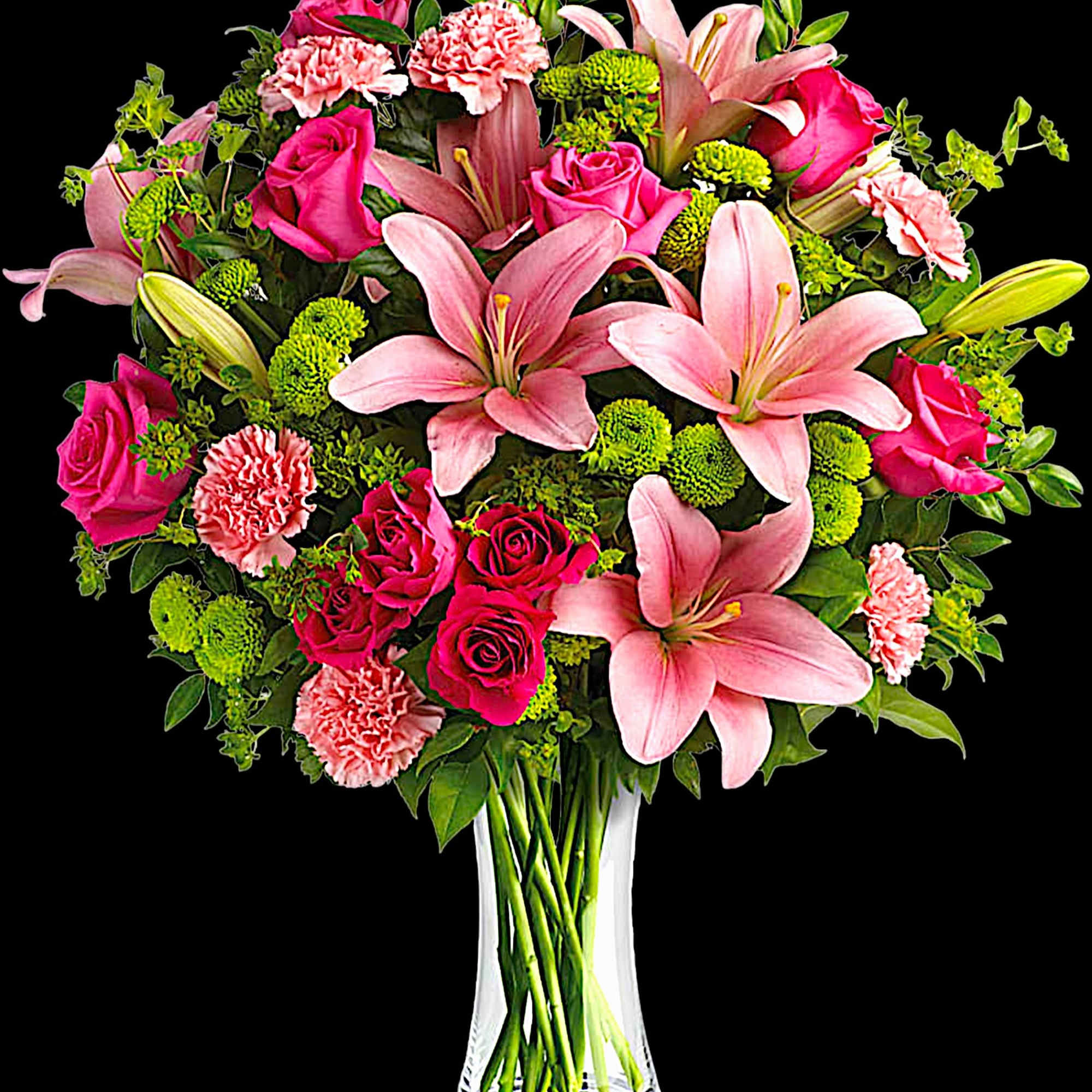 What&#039;s better than pink? More pink! This blissful arrangement of roses and