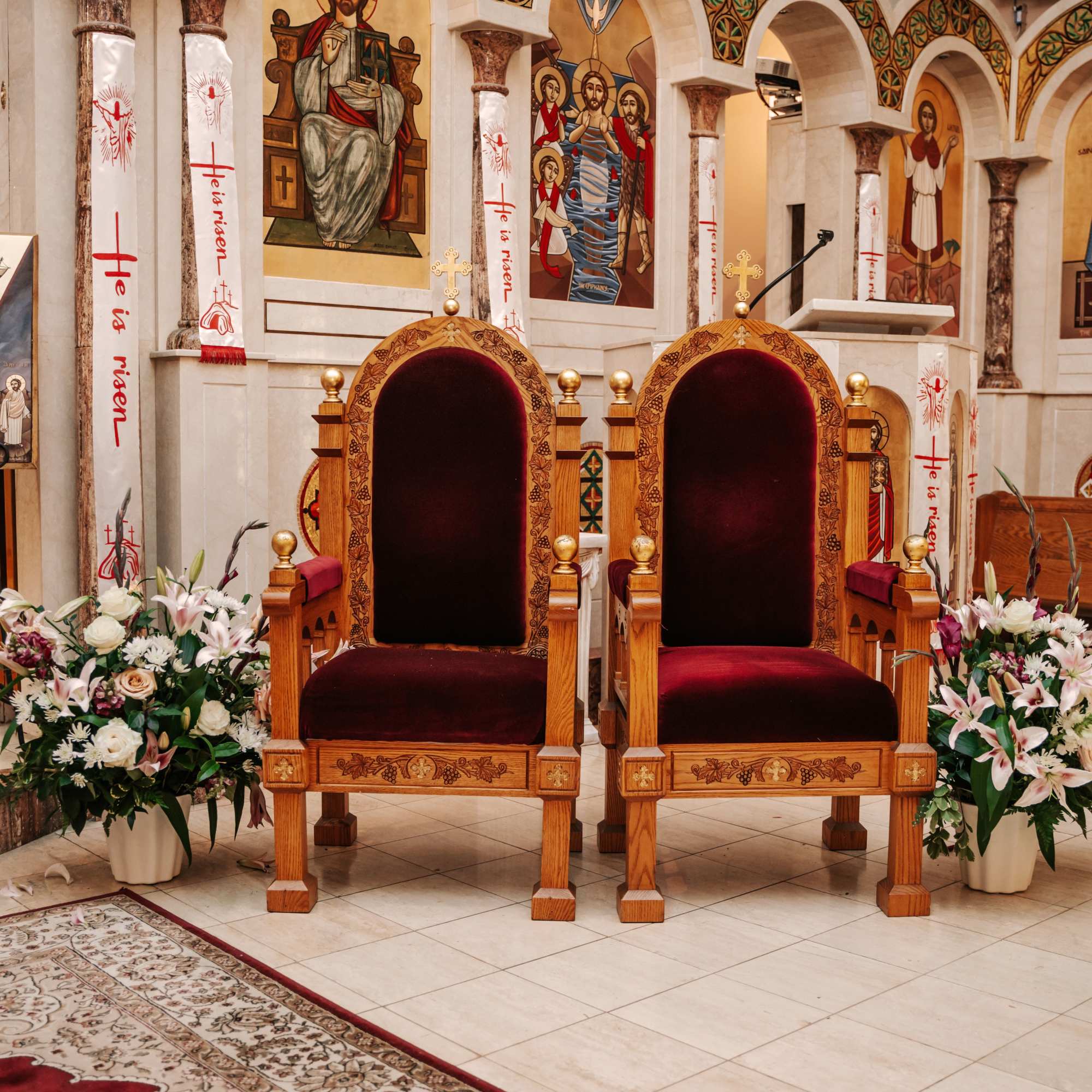 Gorgeous stargazer lily, roses, alstroemeria, gladiola and other flowers altar vase