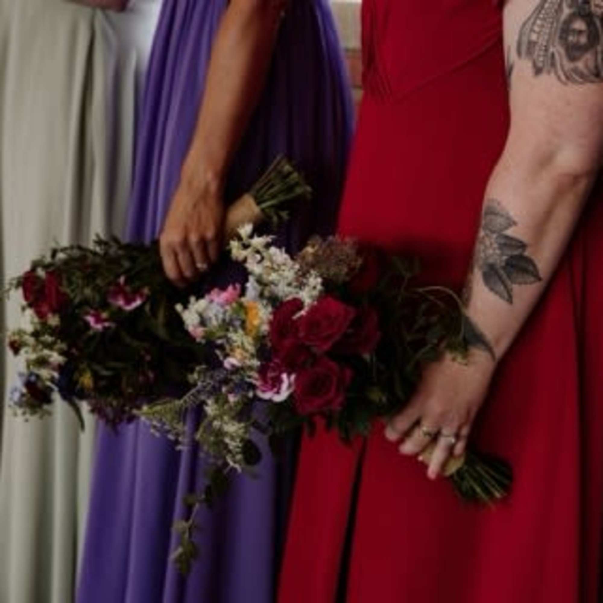 Beautiful bright summer mix colors garden flowers bridesmaids handtied bouquet