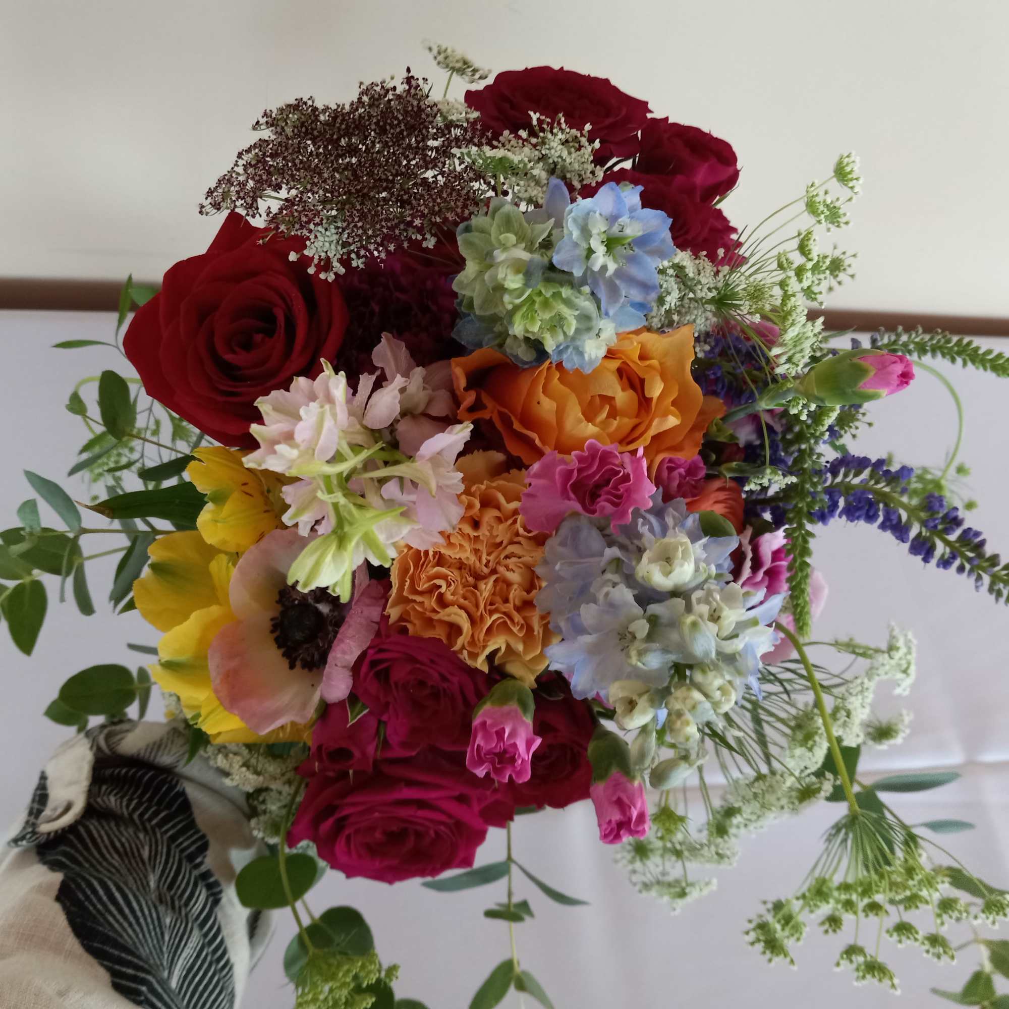 Beautiful bright summer mix colors garden flowers bridesmaids handtied bouquet
