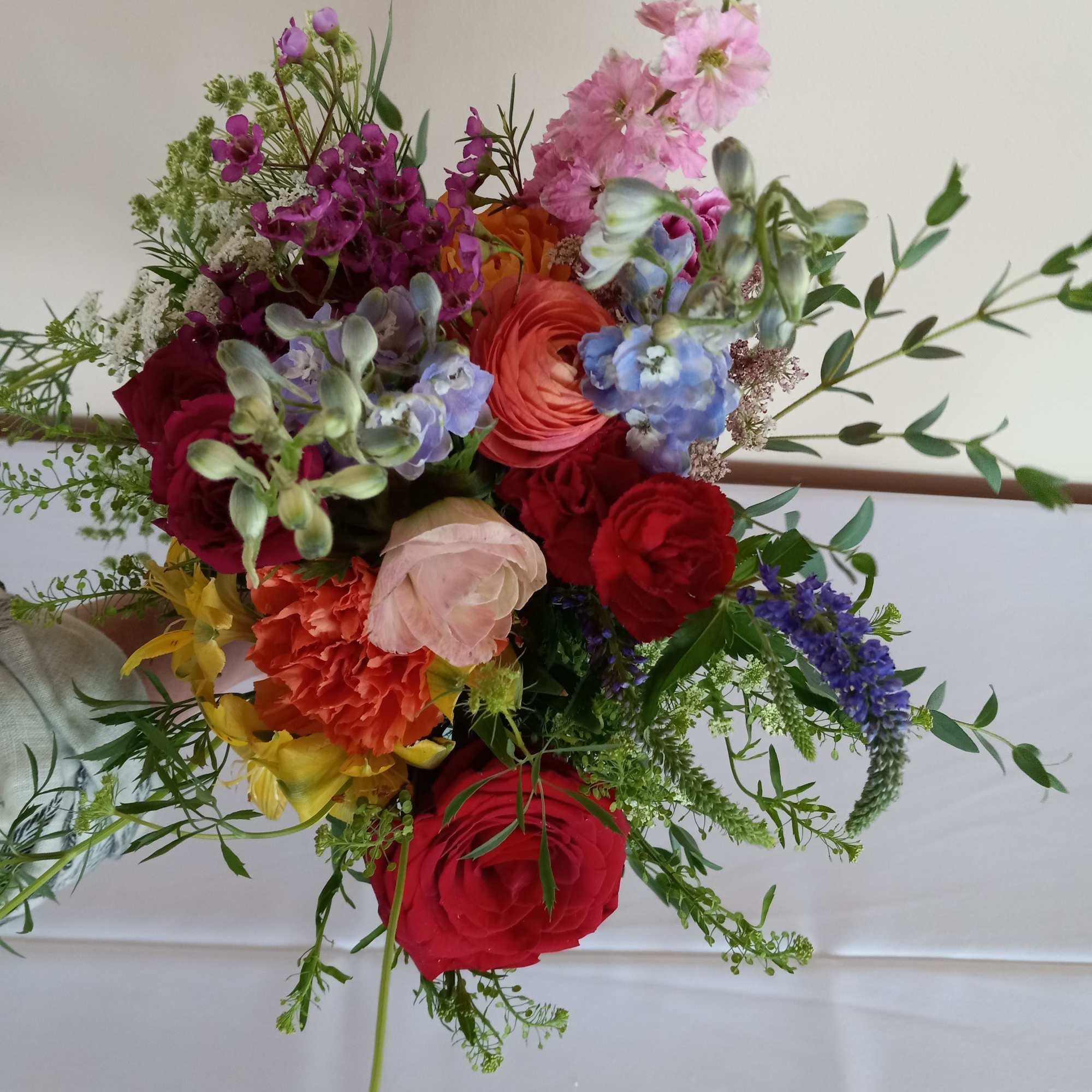 Beautiful bright summer mix colors garden flowers bridesmaids handtied bouquet
