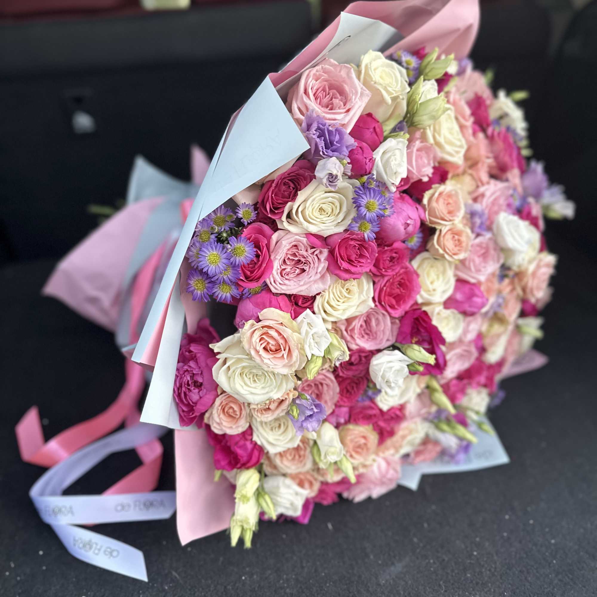 Bouquet of roses, peonies, spray roses, lisianthus and other flowers.  Bouquet of roses, peonies, spray roses, lisianthus and other flowers.