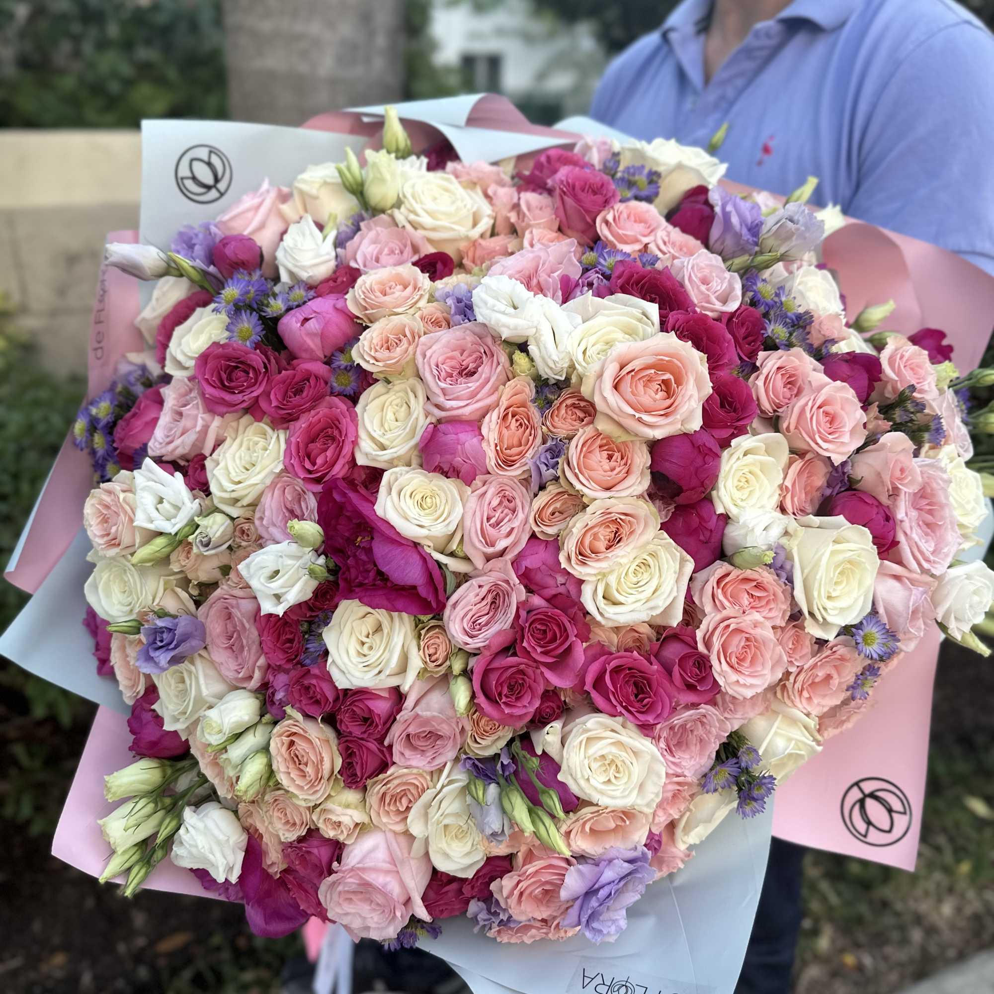 Bouquet of roses, peonies, spray roses, lisianthus and other flowers.  Bouquet of roses, peonies, spray roses, lisianthus and other flowers.