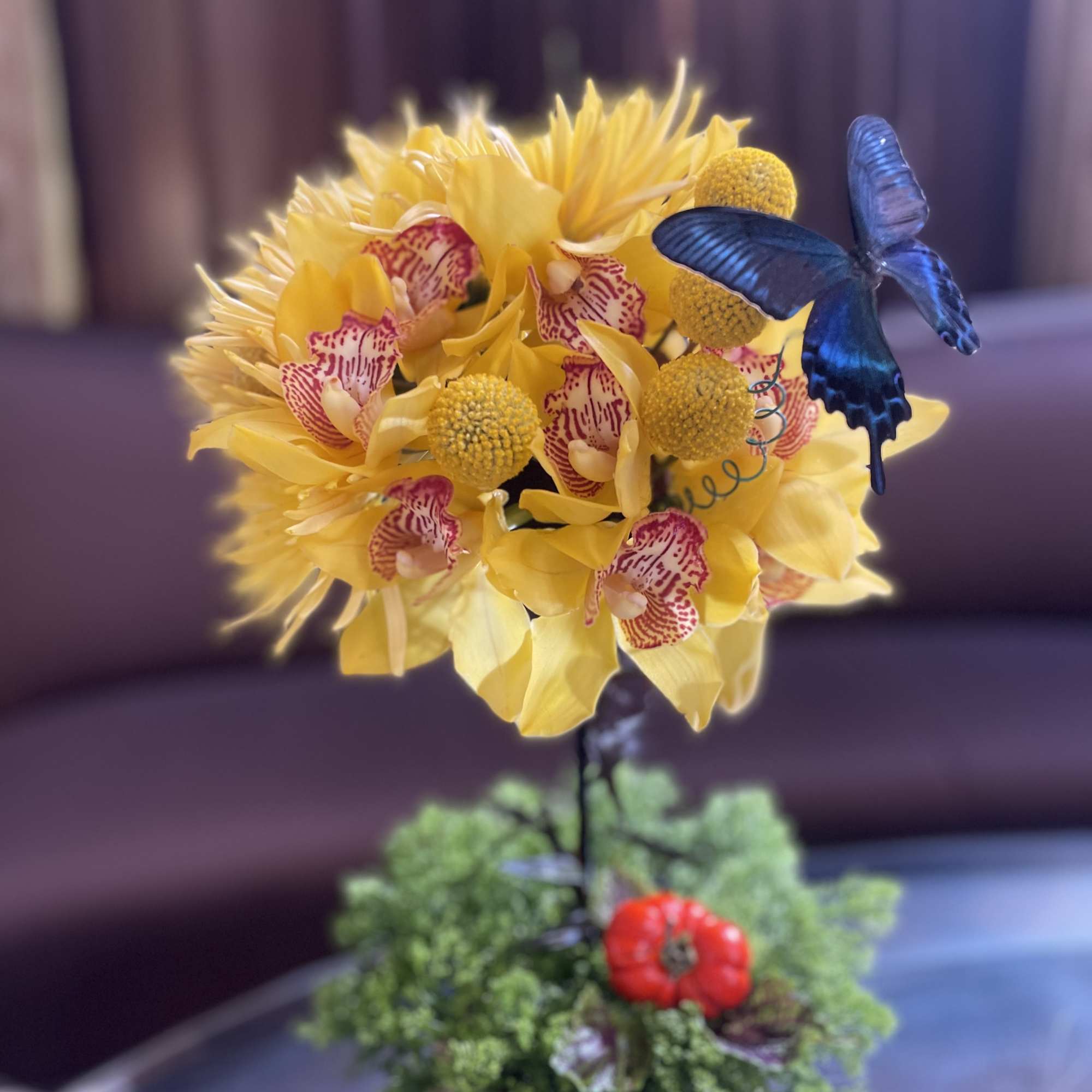 Ikebana yellow orchids and sunny chrysanthemums . Elegance and style . Amazing