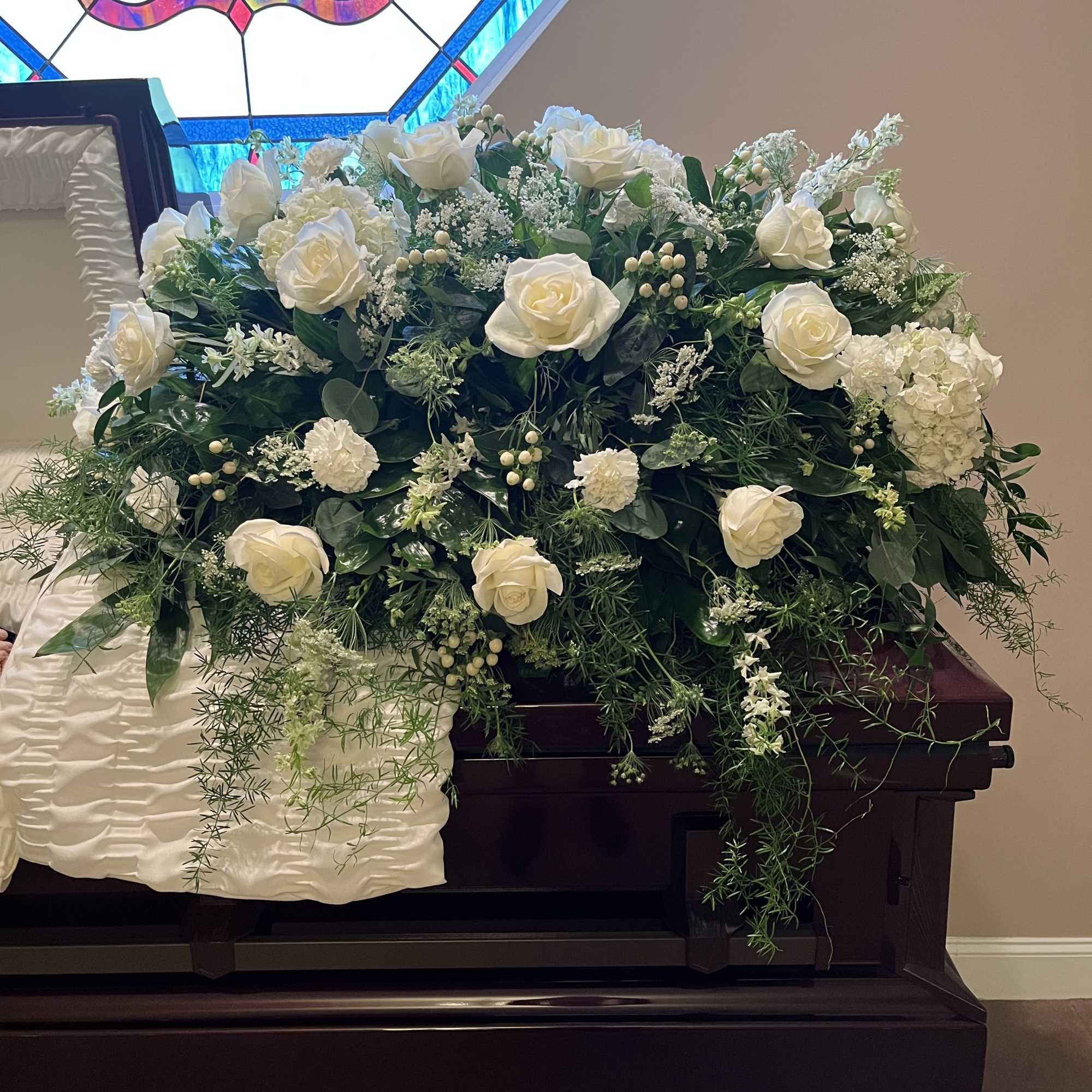 White rose casket spray in McKenzie, TN | Petals Azola