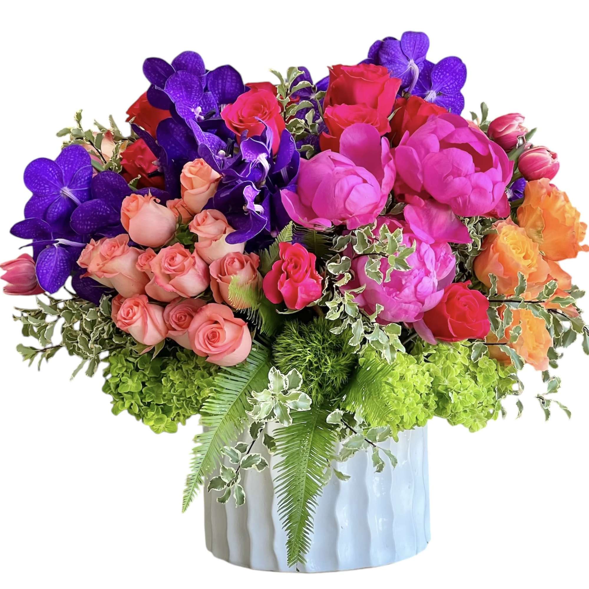 A simple yet super cool arrangement of fragrant purple hyacinth, purple vanda