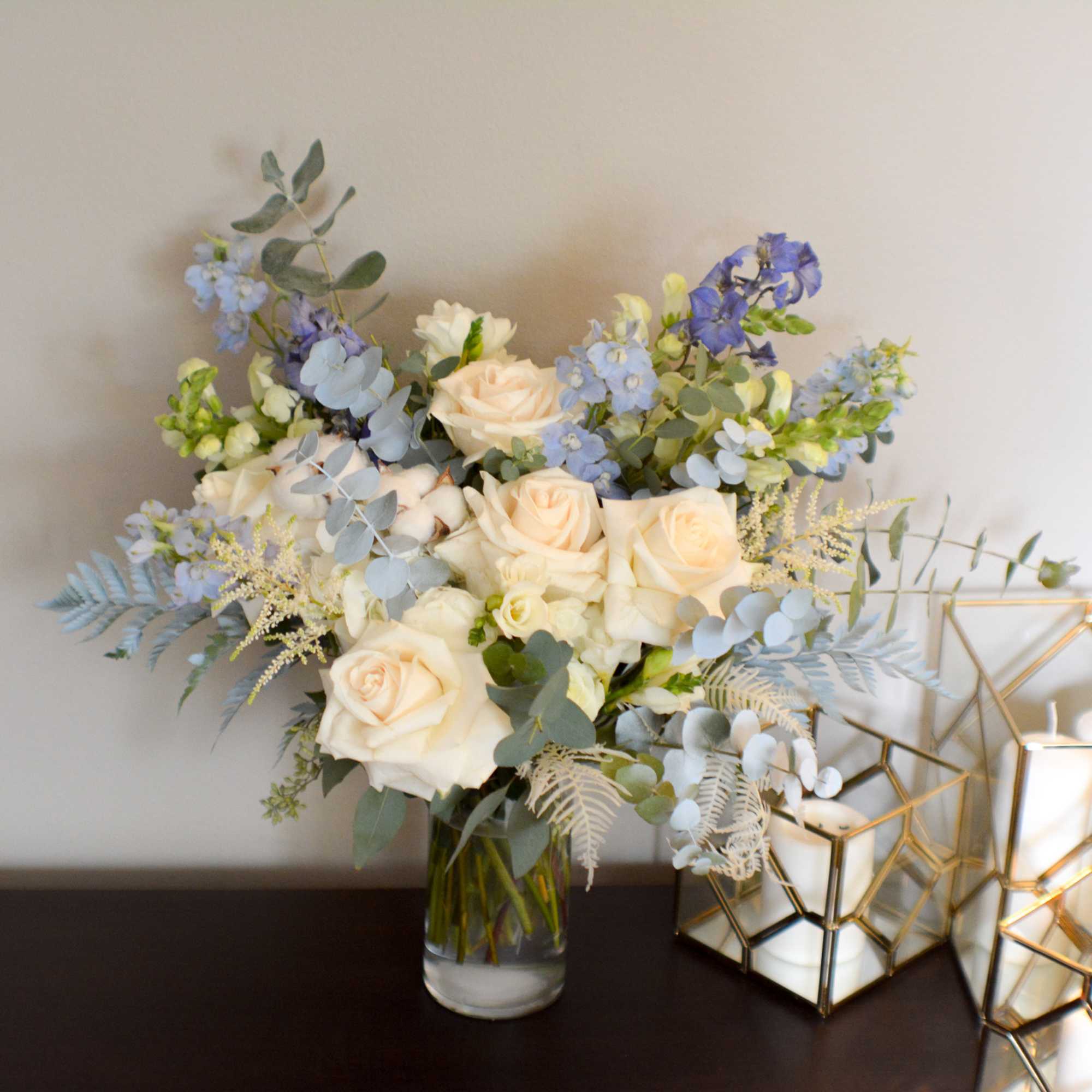 Take a dip into a towering display of blue delphinium and white Take a dip into a towering display of blue delphinium and white