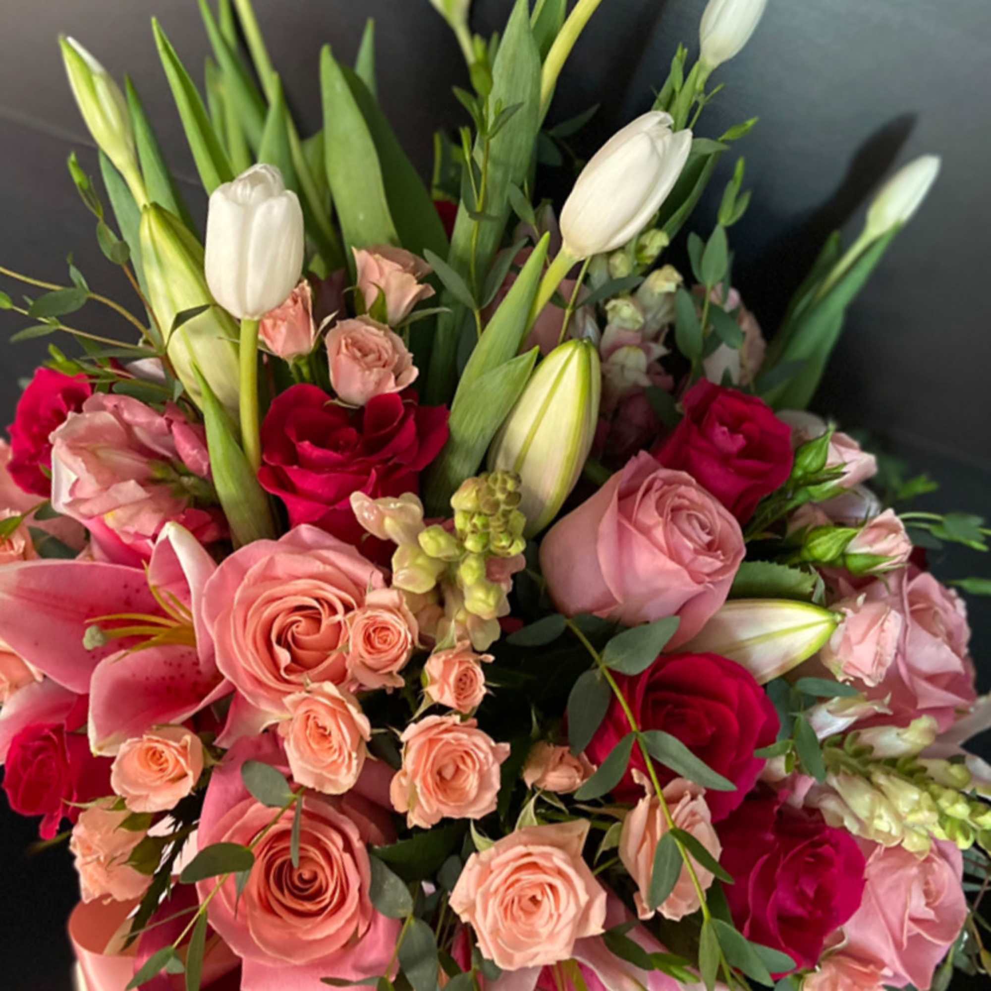 Roses, Spray Roses, and Tulips, Cylinder. 