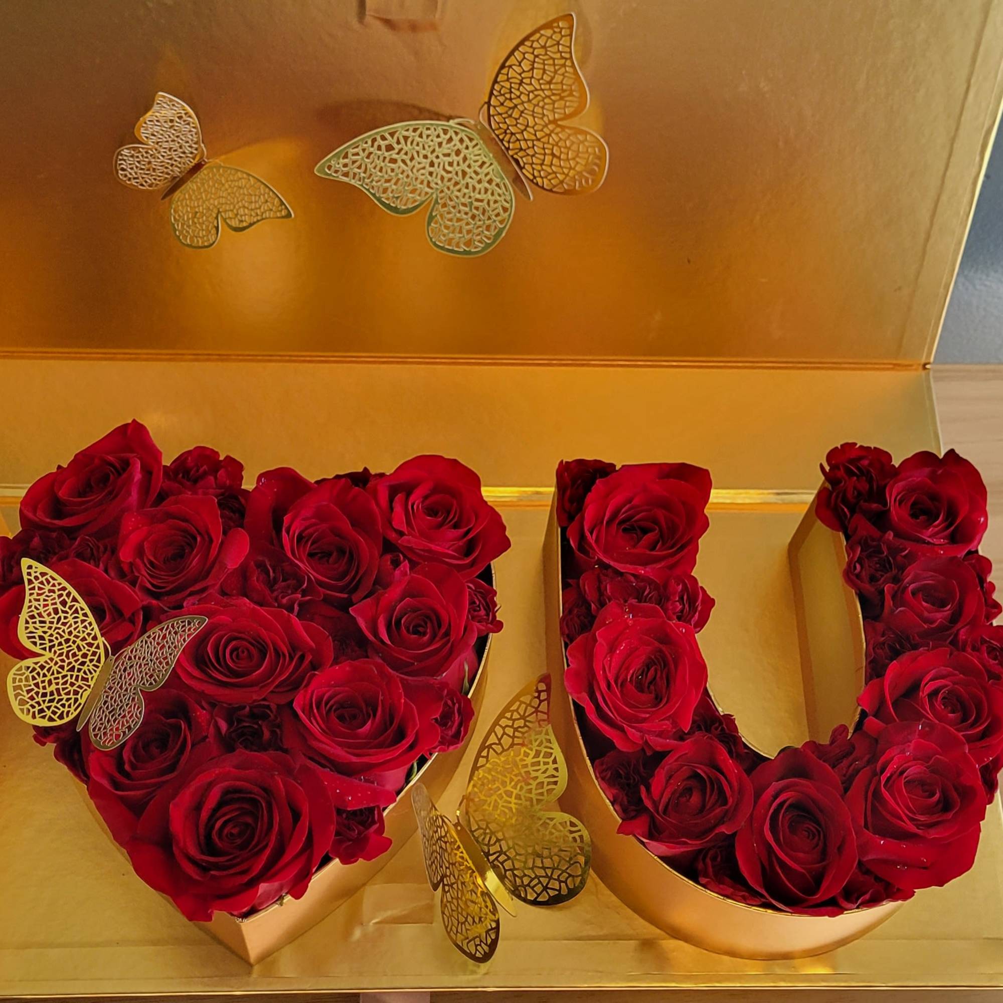 Say I Love You with this beautiful rose filled box. Carefully crafted