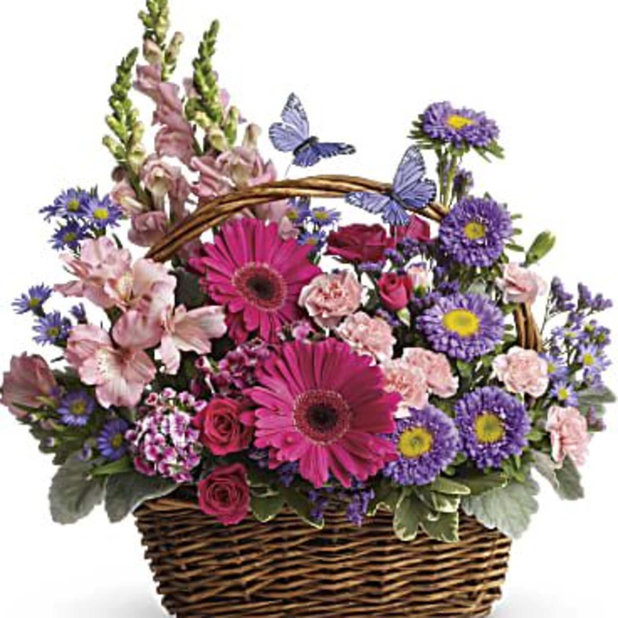 Talk about a bountiful basket! This wicker basket is overflowing with beauty