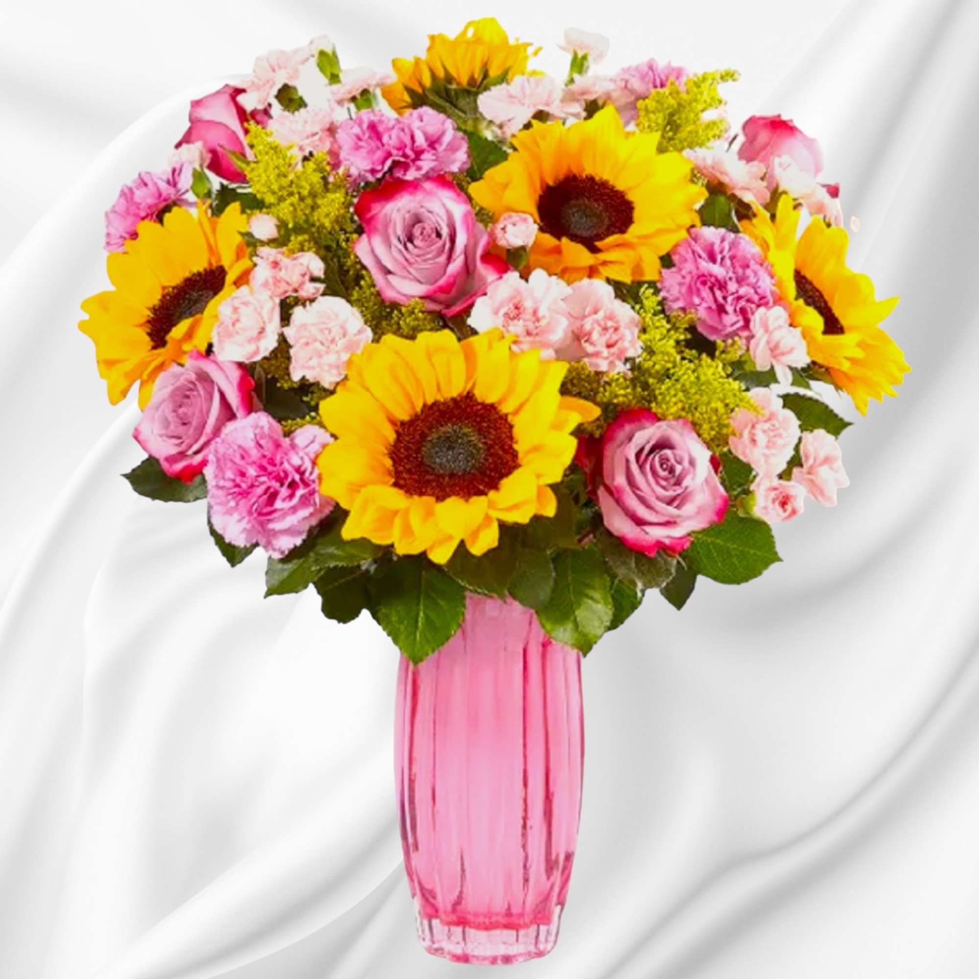 Our bright flower arrangement brings all the happiness of a sunshine-filled day.