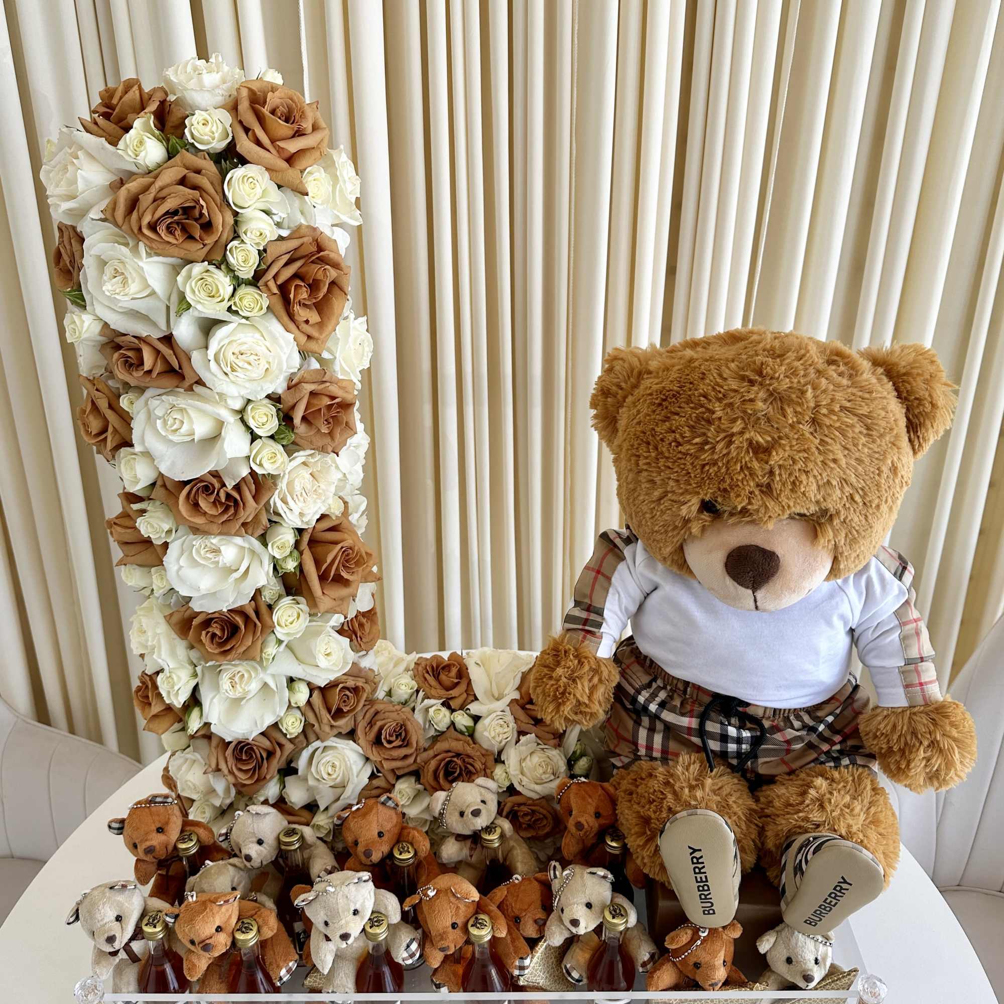 !!! Large teddy bear, writing on Tray, and items in tray not