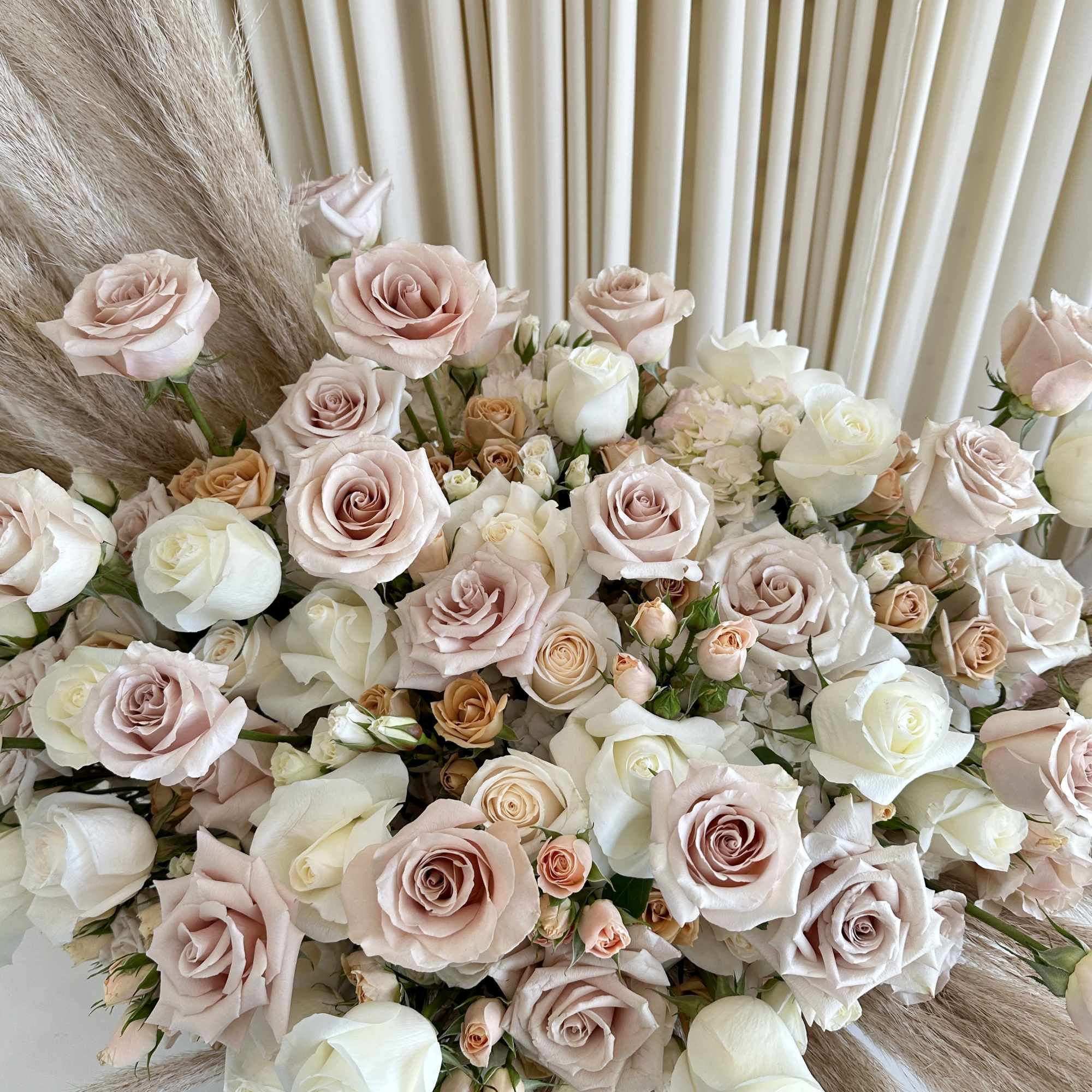 Introducing our &quot;Elegant Harmony: Roses &amp; Pampas Bliss&quot; flower arrangement &ndash; a