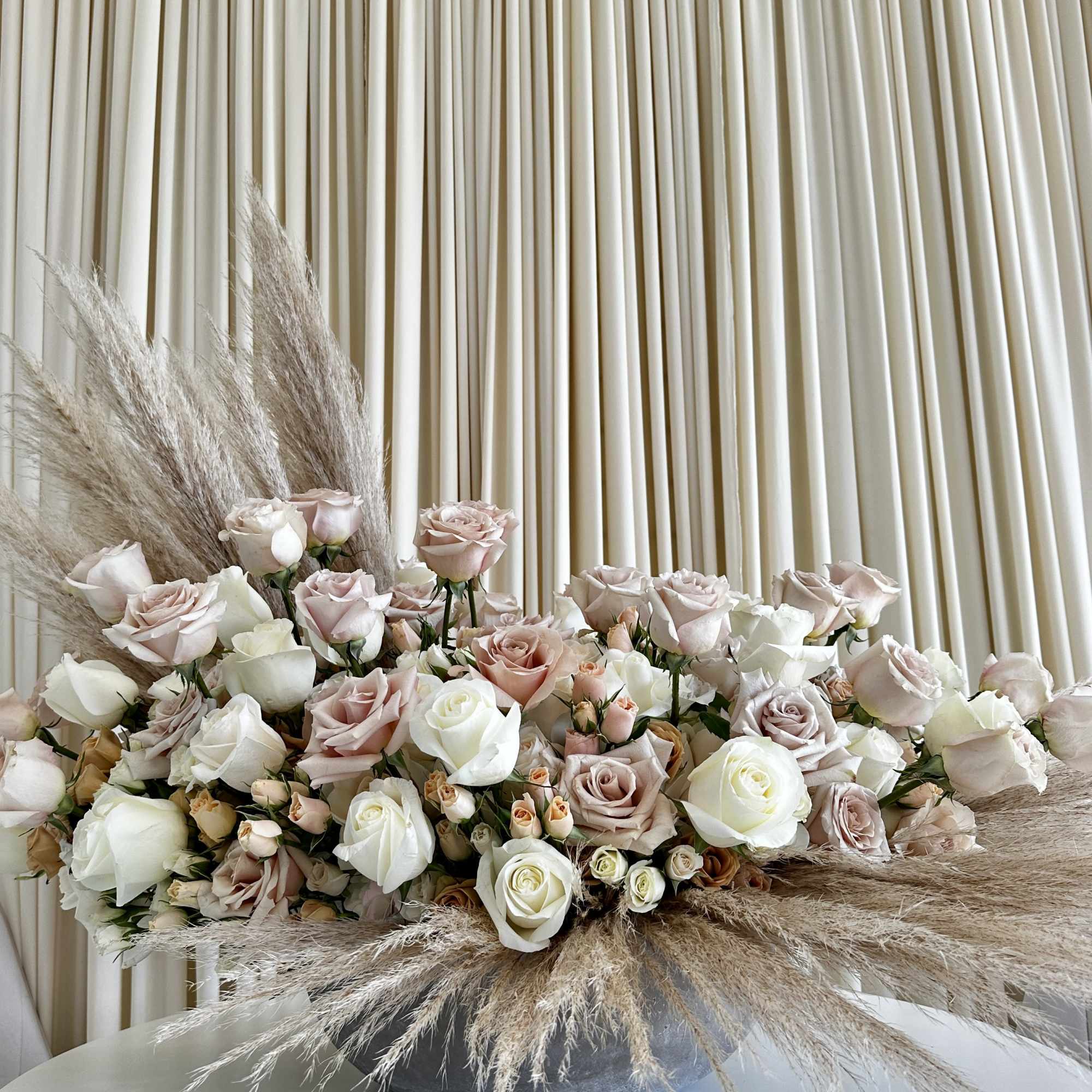 Introducing our &quot;Elegant Harmony: Roses &amp; Pampas Bliss&quot; flower arrangement &ndash; a
