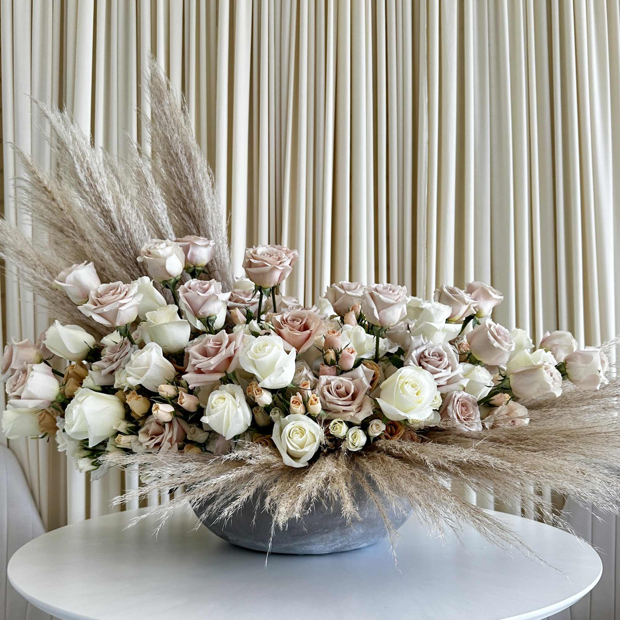 Introducing our &quot;Elegant Harmony: Roses &amp; Pampas Bliss&quot; flower arrangement &ndash; a