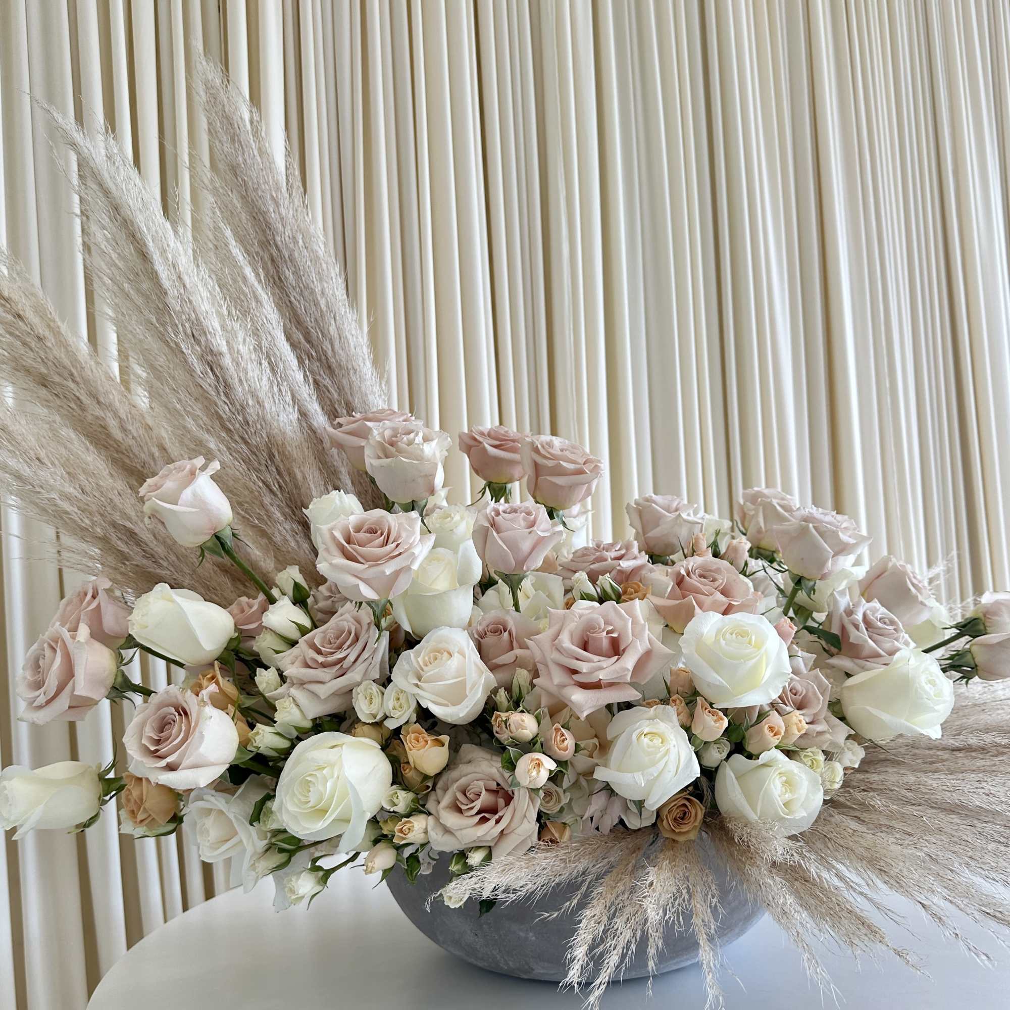 Introducing our &quot;Elegant Harmony: Roses &amp; Pampas Bliss&quot; flower arrangement &ndash; a